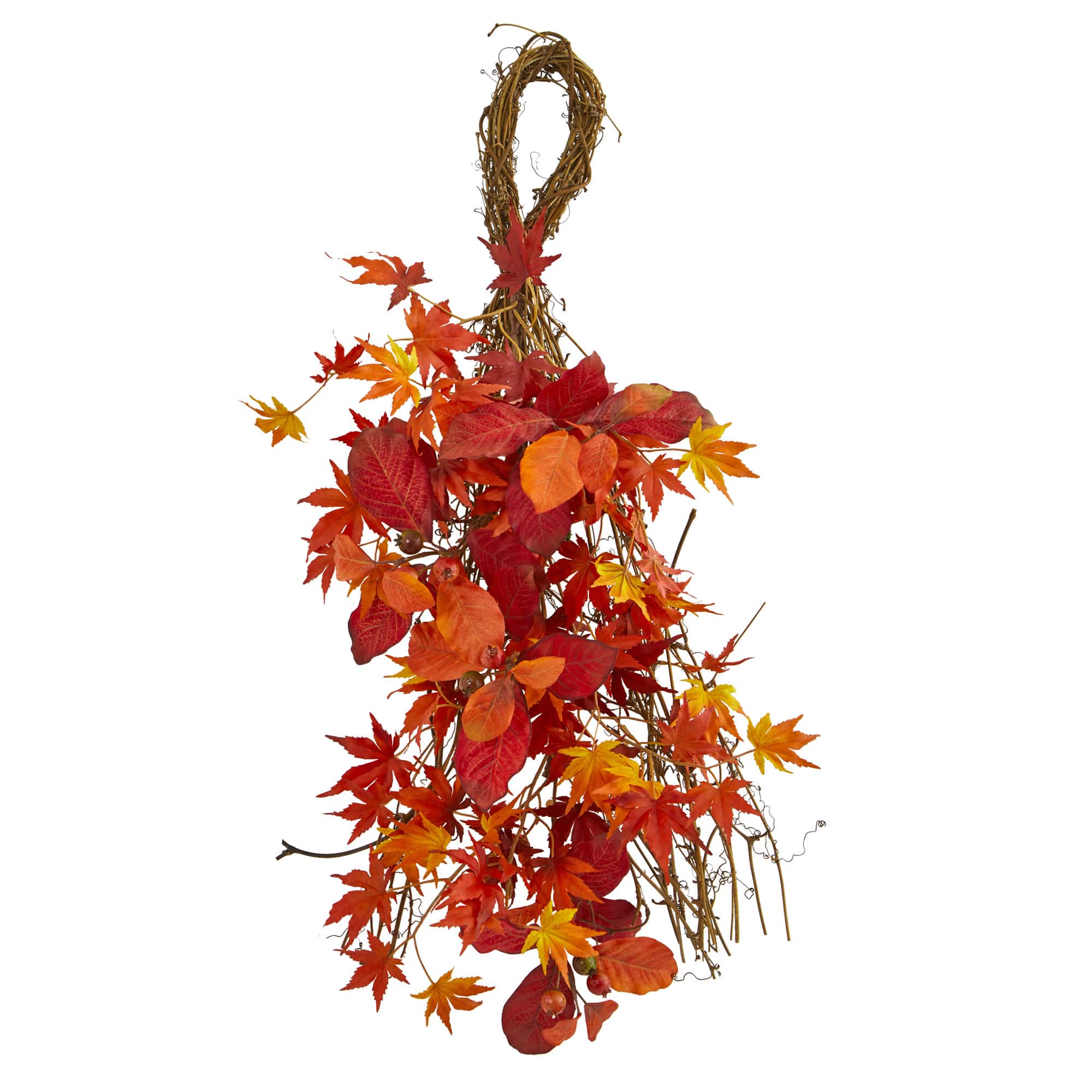 26" Mixed Japanese Maple, Magnolia Leaf & Berries Teardrop