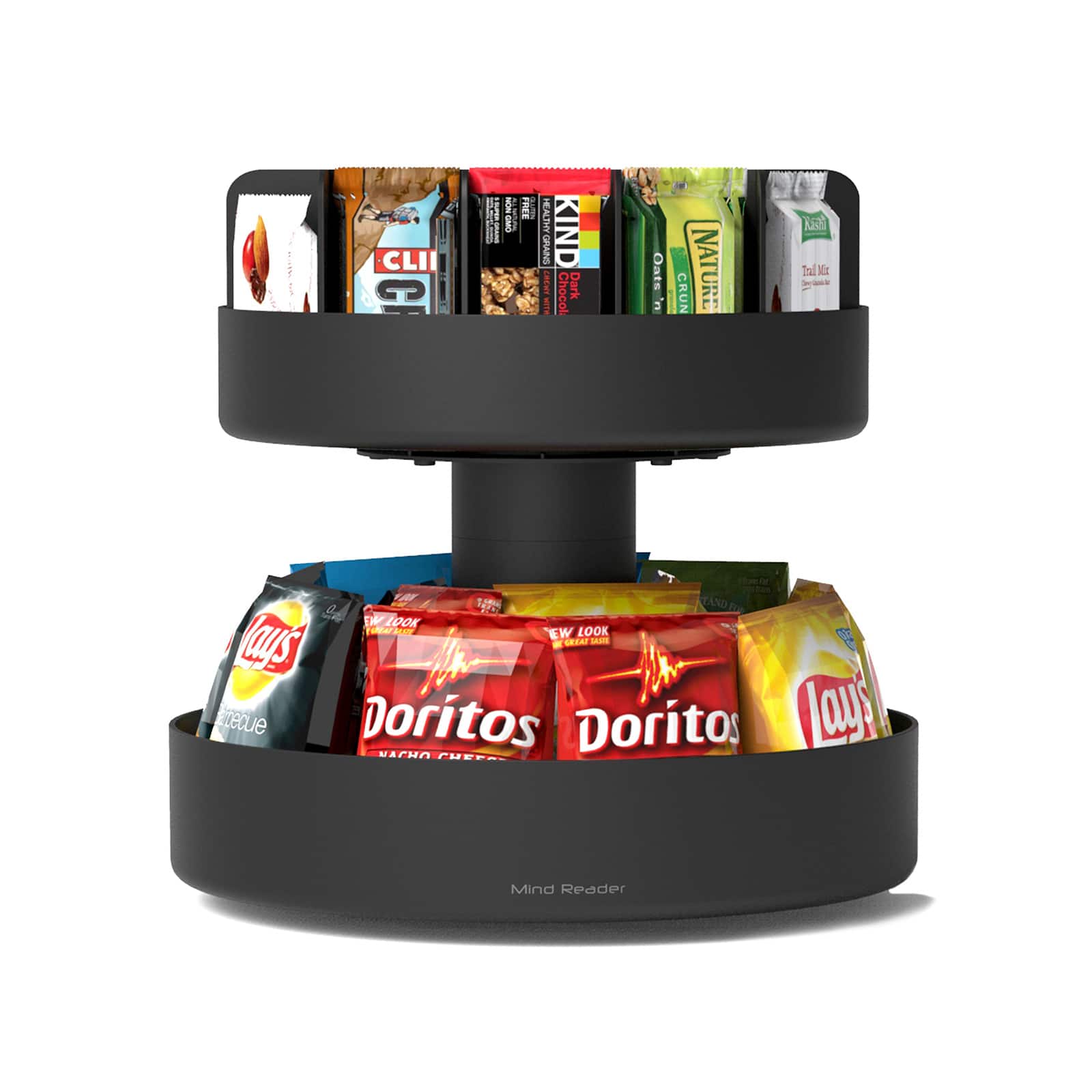 Mind Reader Black 2-Tier Lazy Susan Granola Bar and Snack Organizer