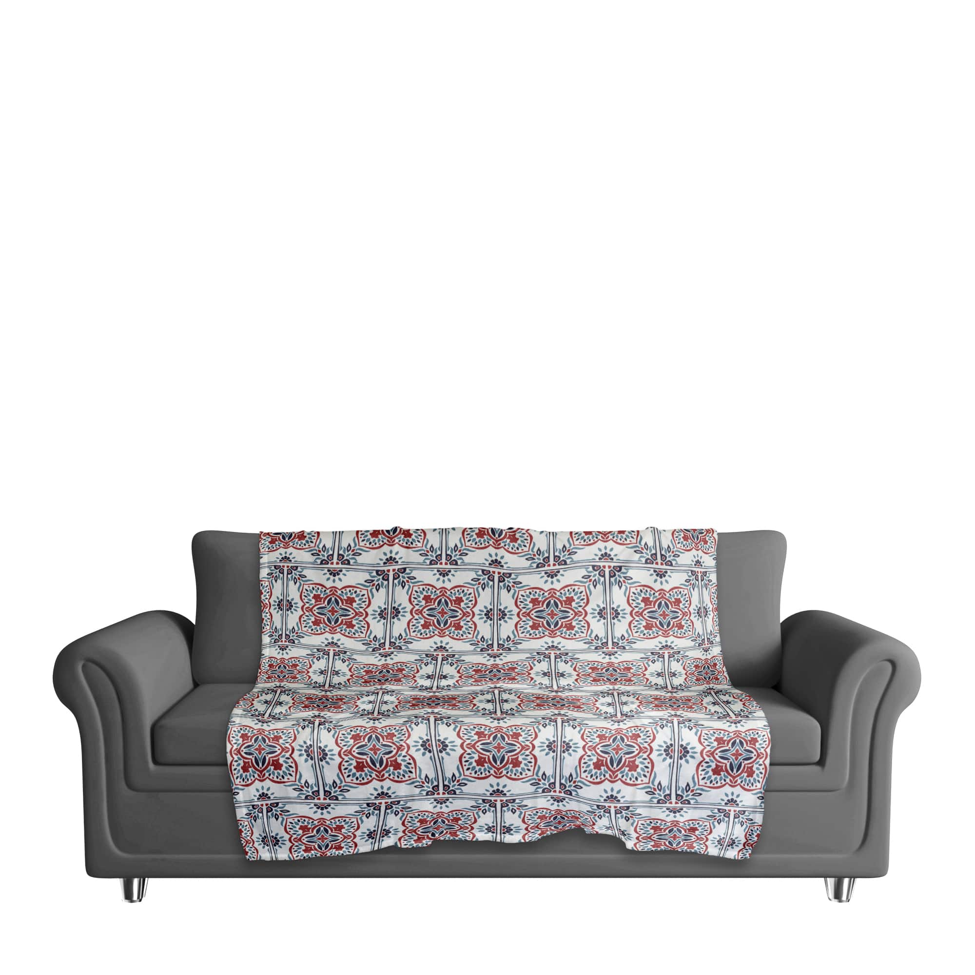 Red White and Blue Medallion Pattern Coral Fleece Blanket