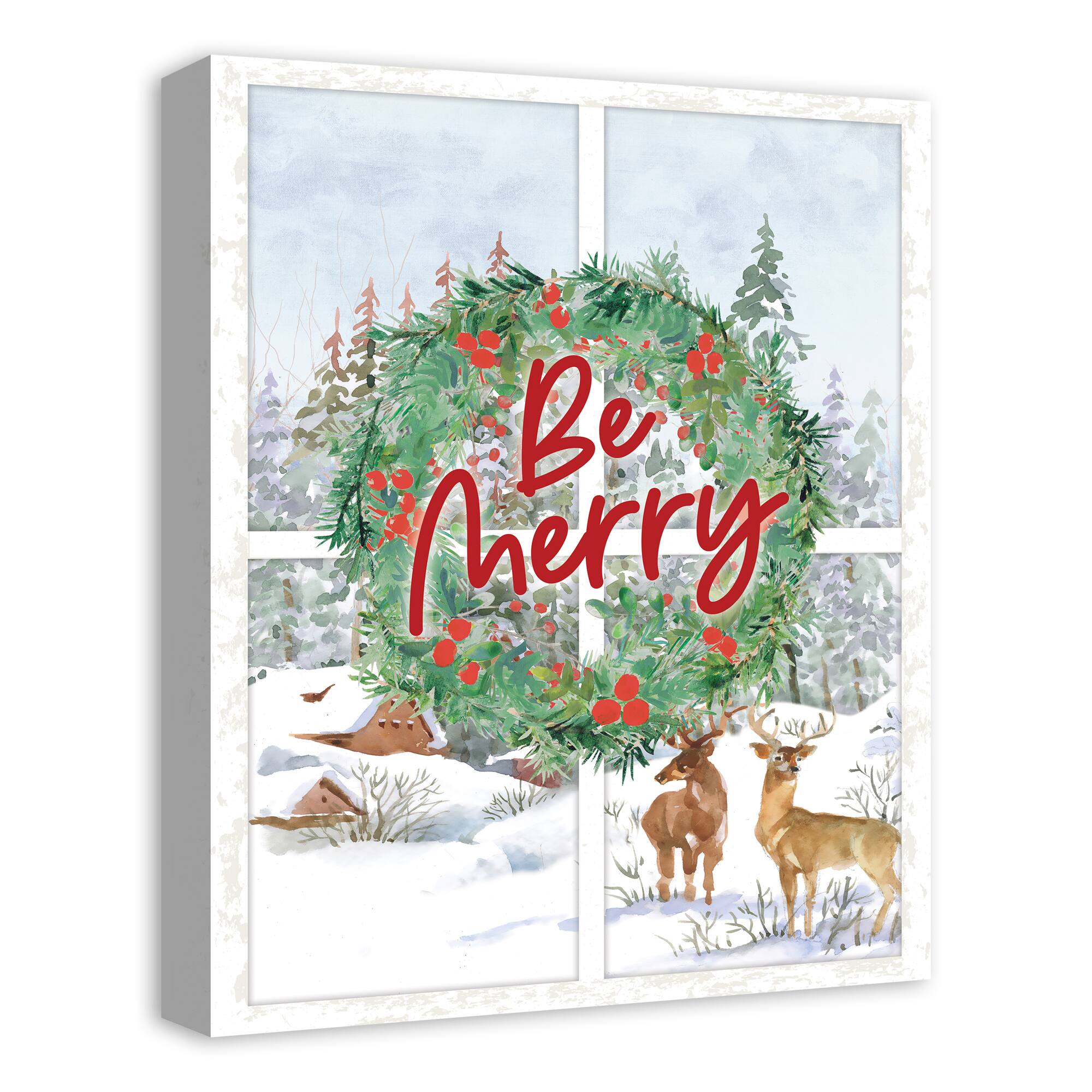 Be Merry Winter Window 16x20 Canvas Wall Art