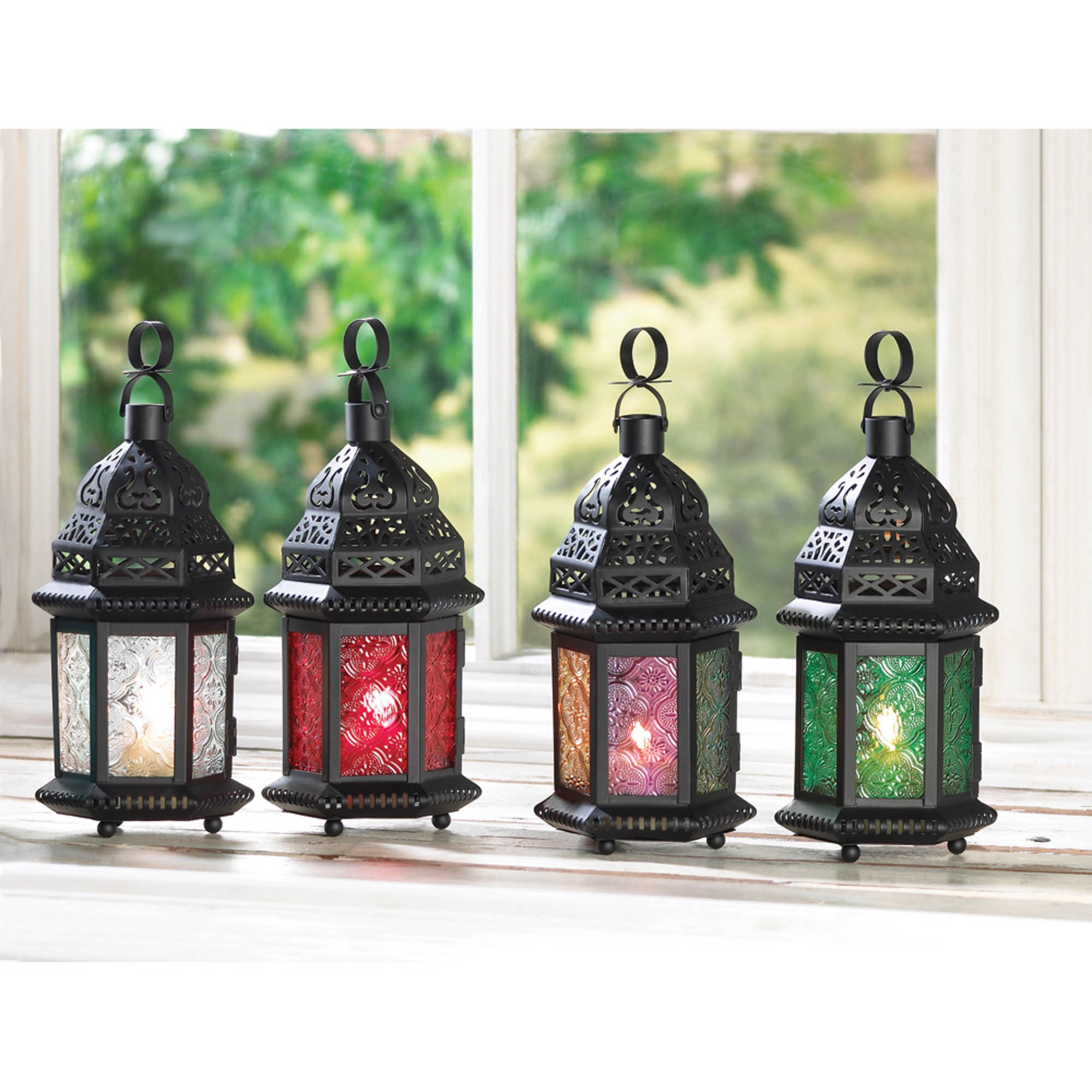 10.25" Rainbow Moroccan Style Hanging Candle Lantern