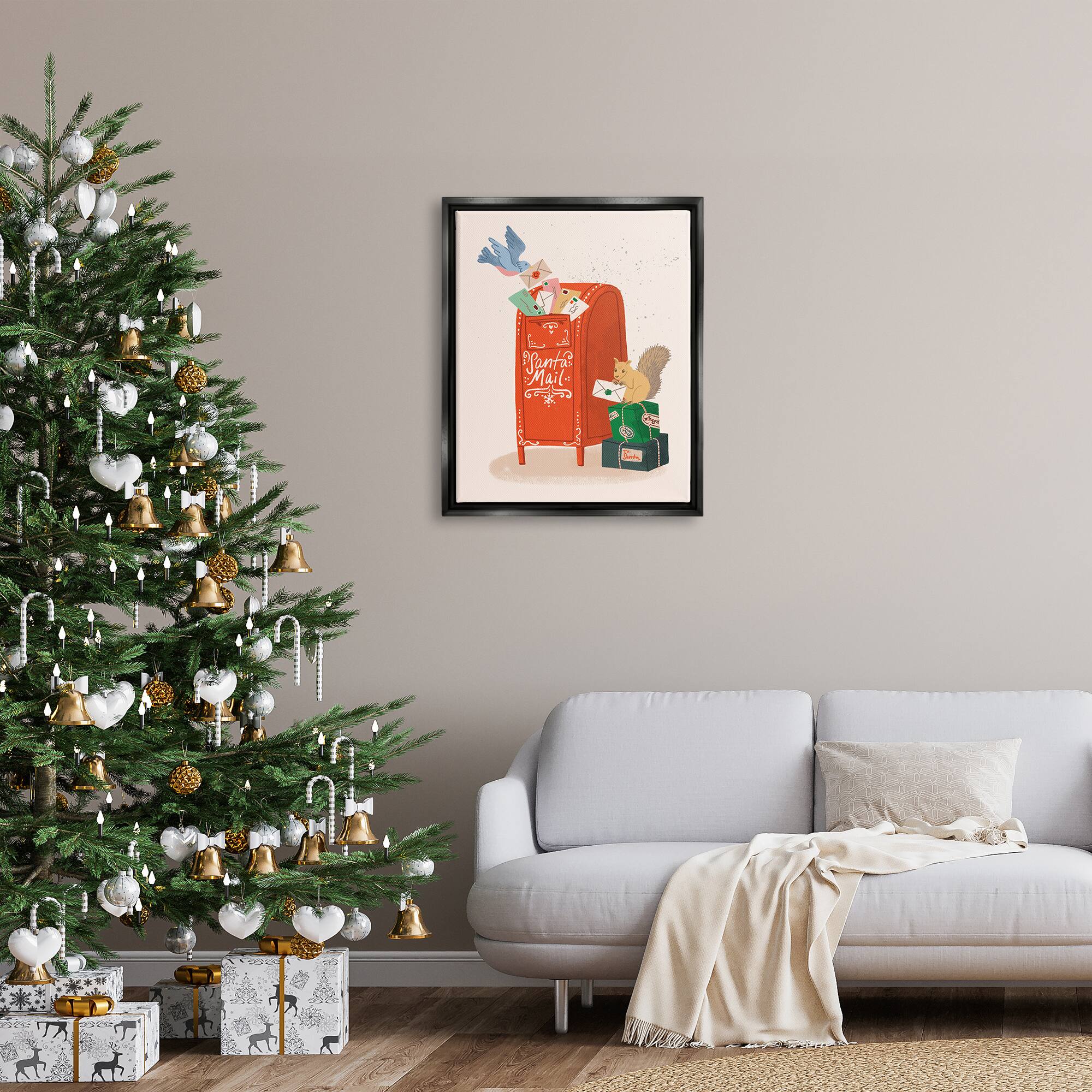Stupell Industries Santa Mail Holiday Parcels Letters Framed Floater Canvas Wall Art