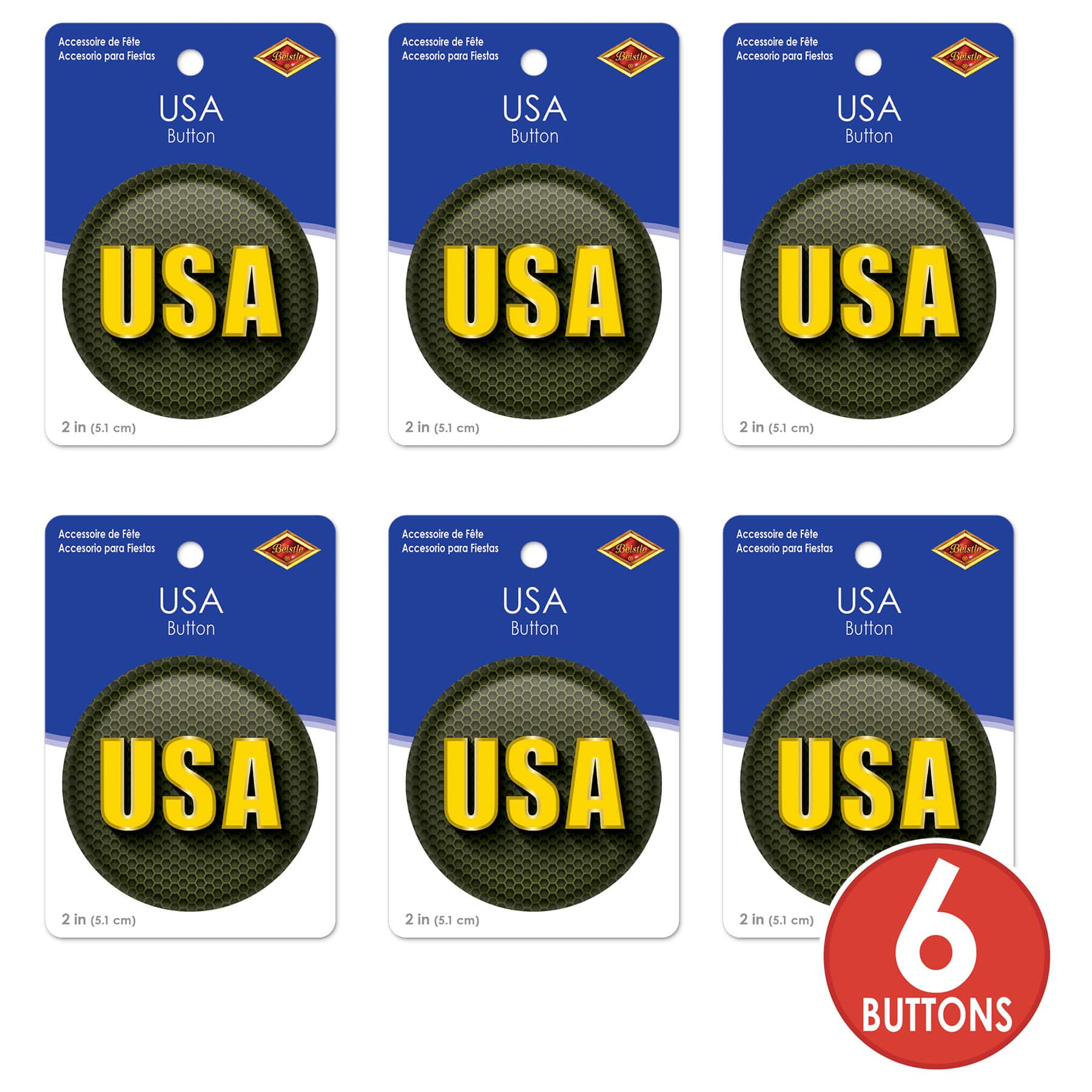 Beistle 2" USA Patriotic Buttons, 6ct.
