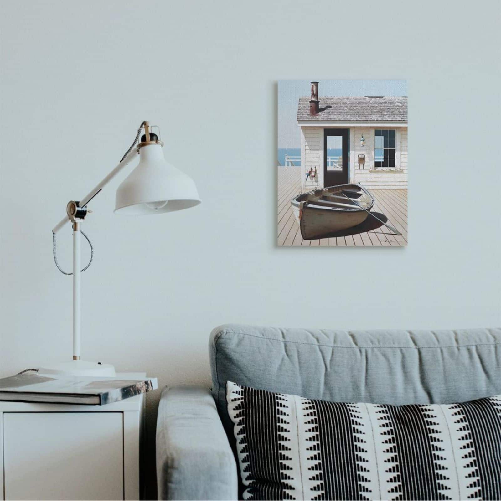 Stupell Industries Boat On Boardwalk Tranquil Coastal Boathouse Canvas Wall Art