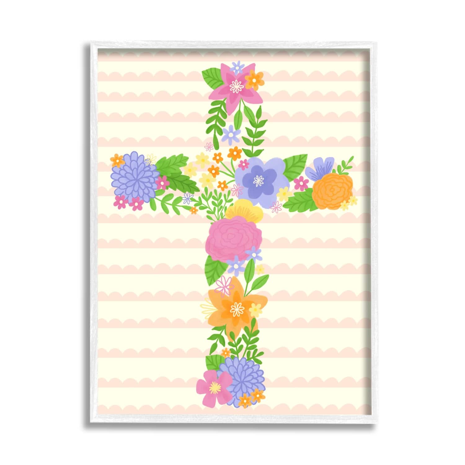 Stupell Industries Floral Cross Religious Symbol Framed Giclee Art