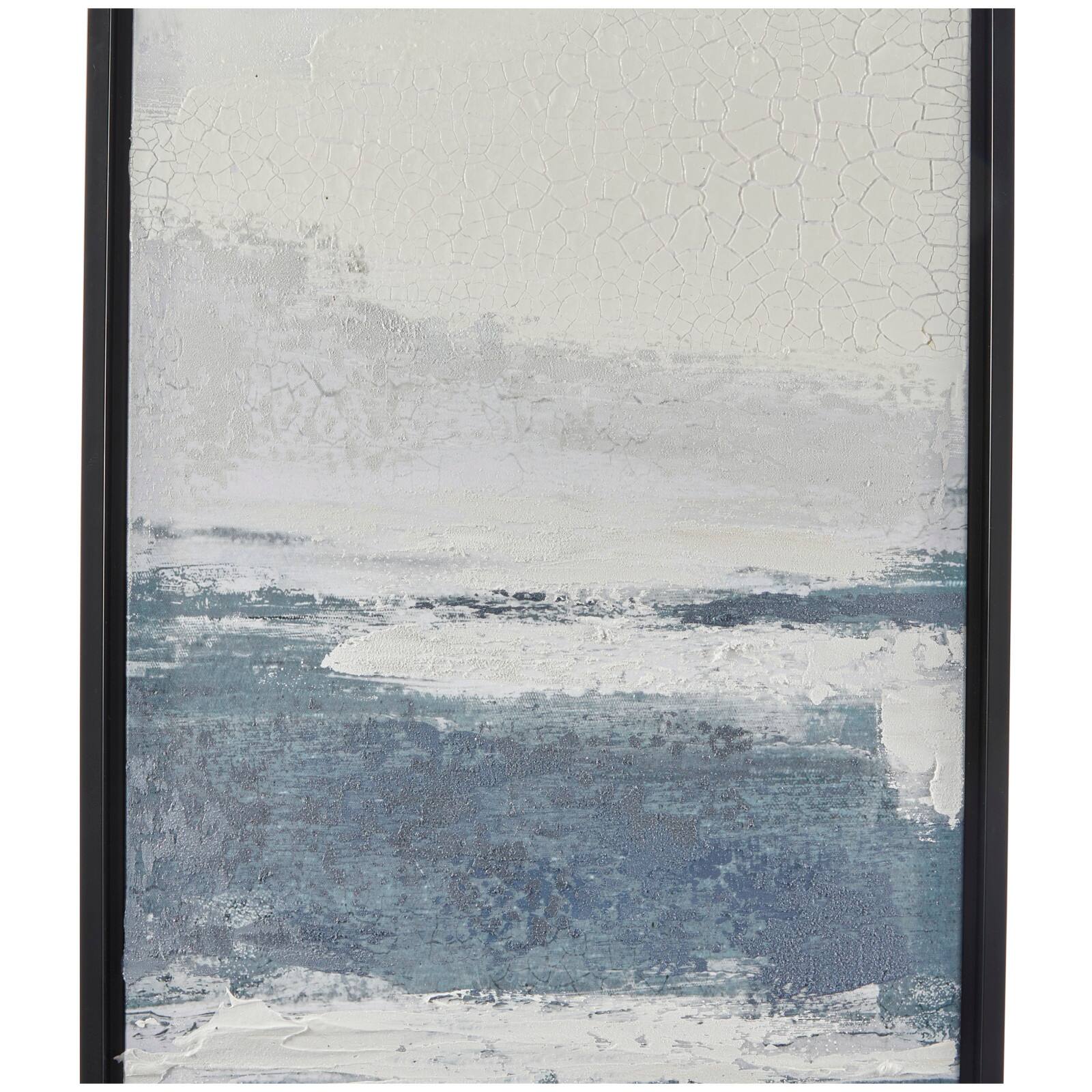 Dark Blue Canvas Landscape Framed Wall Art with Black Frame Set of 3 18", 71"