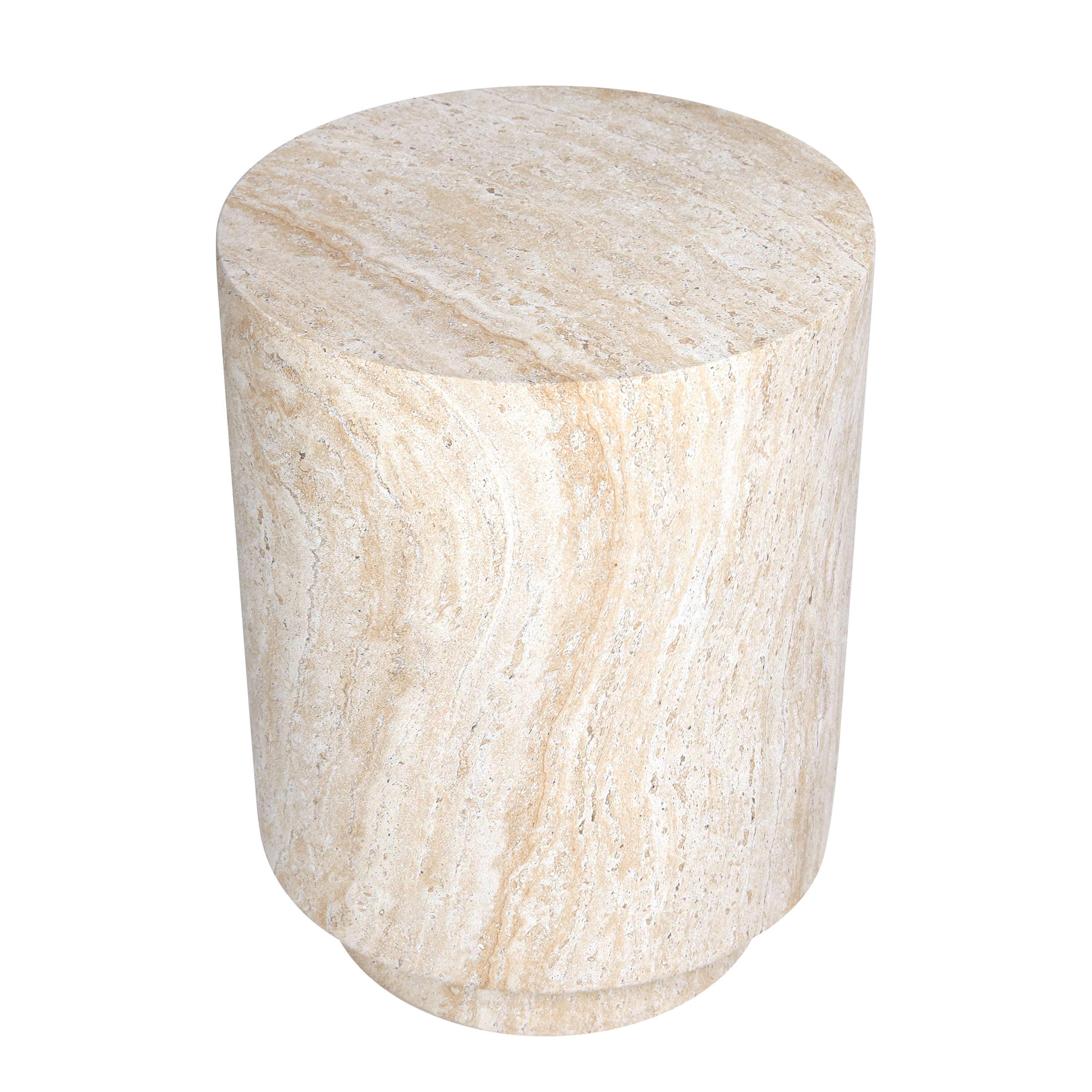 Empire Art Direct 18" Travertine Cylinder Stone Finish MGO Side Accent Table