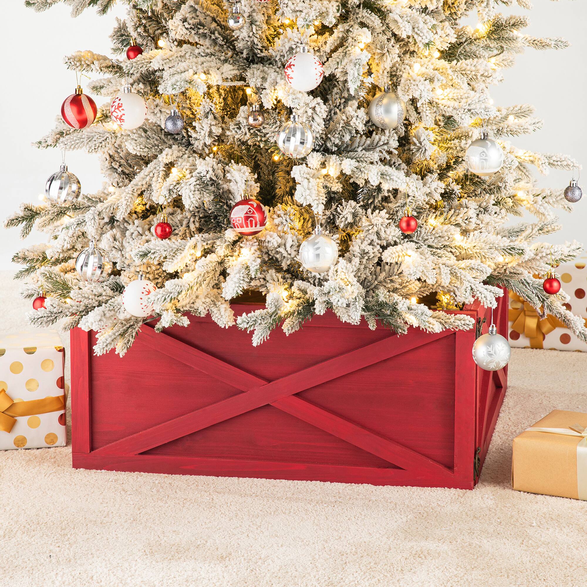 Glitzhome® 26" Red Wooden Tree Collar