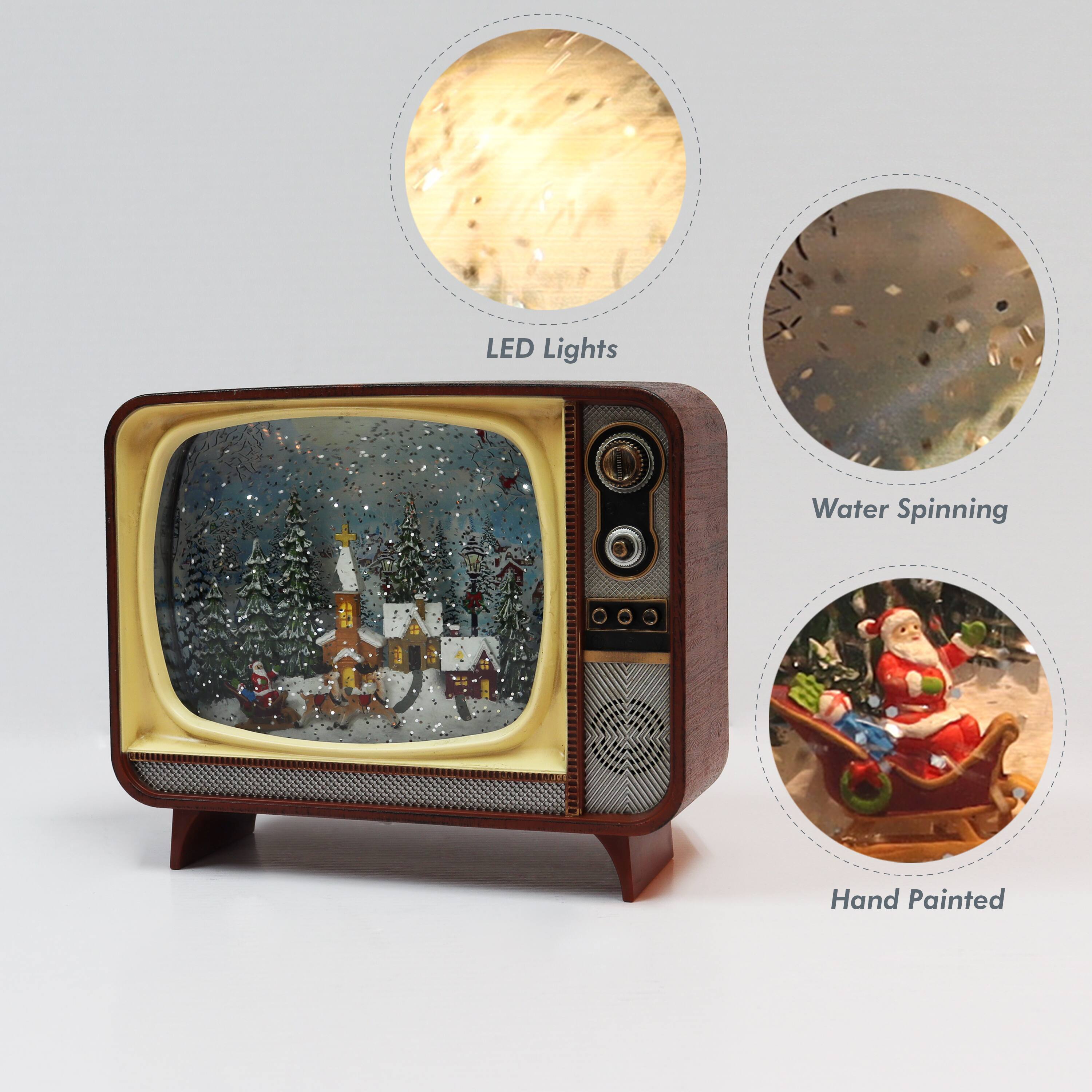 Moments in Time 6.7" Brown Retro TV with Village Scene Décor