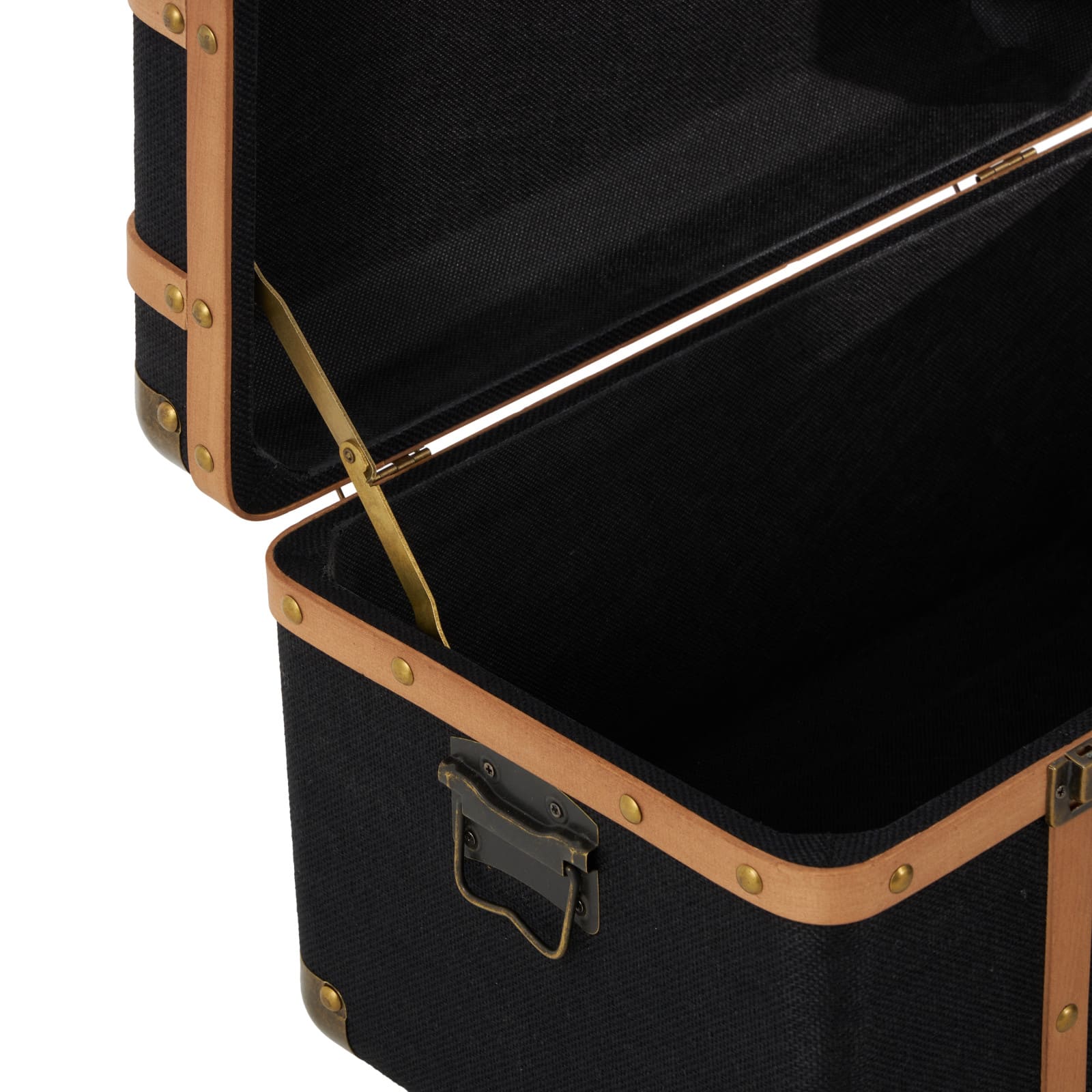 Black Fabric Decorative Trunk Set with Brass Metal Latches