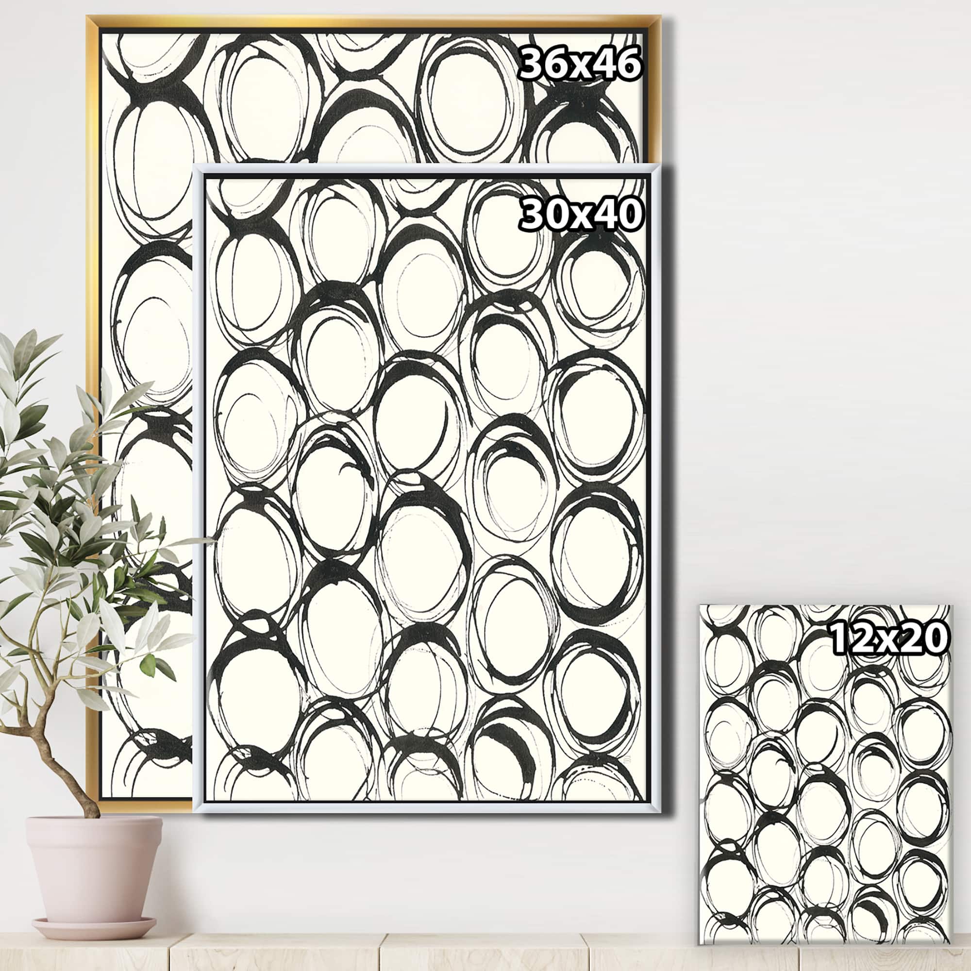 Designart - minimalist black and white II - Transitional Canvas in Gold Frame