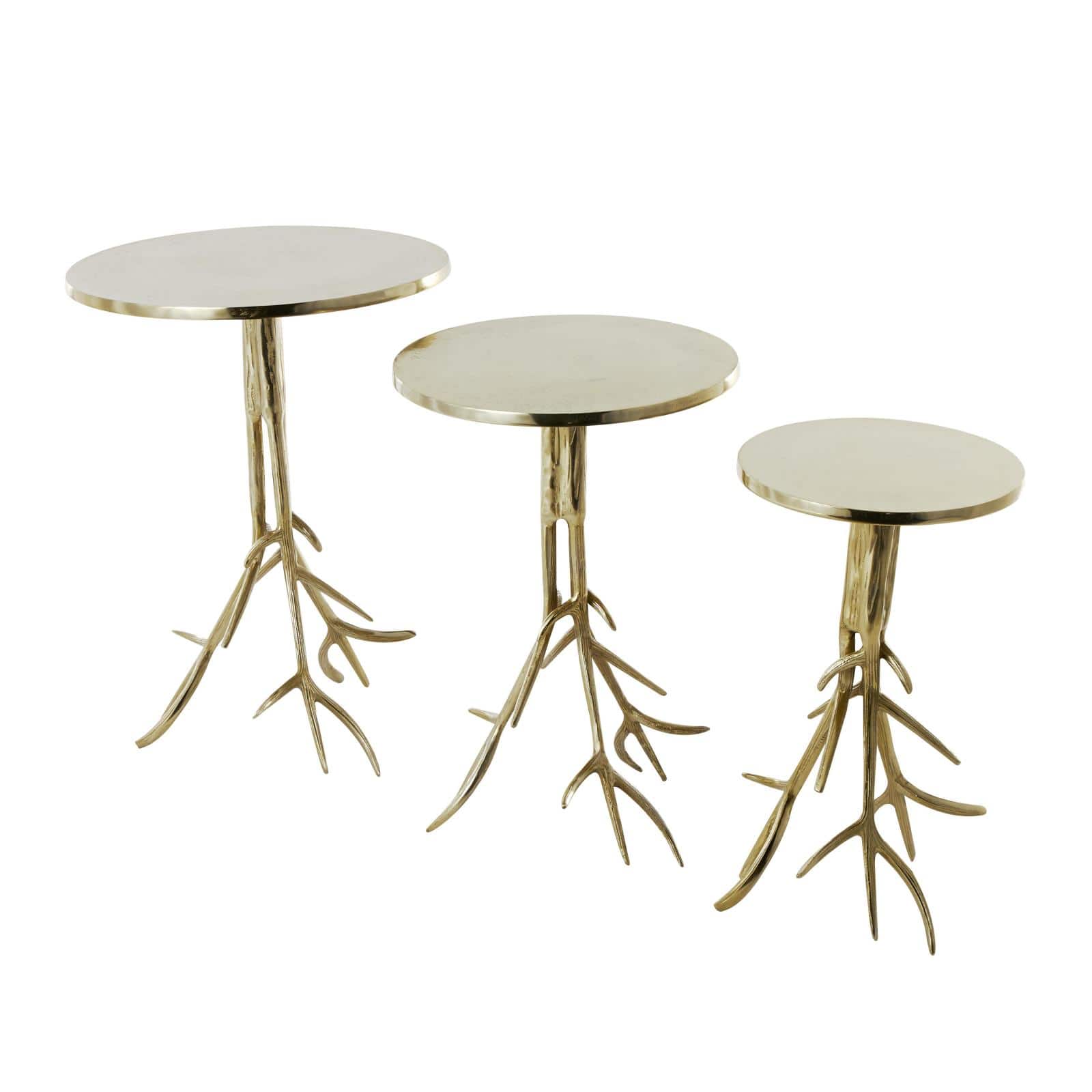 Gold & Aluminum Metal Tree Accent Table with Branch Inspired Bases, 3ct.