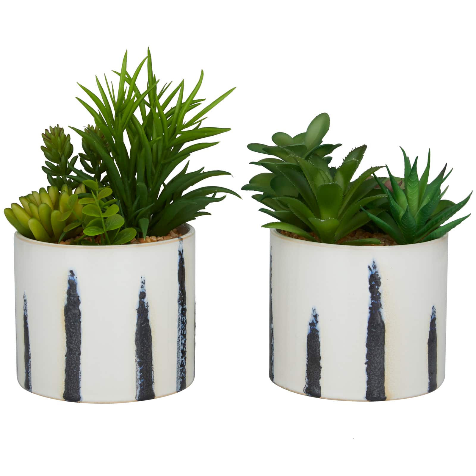 Green Faux Foliage Succulent in Patterned Porcelain Pot Set