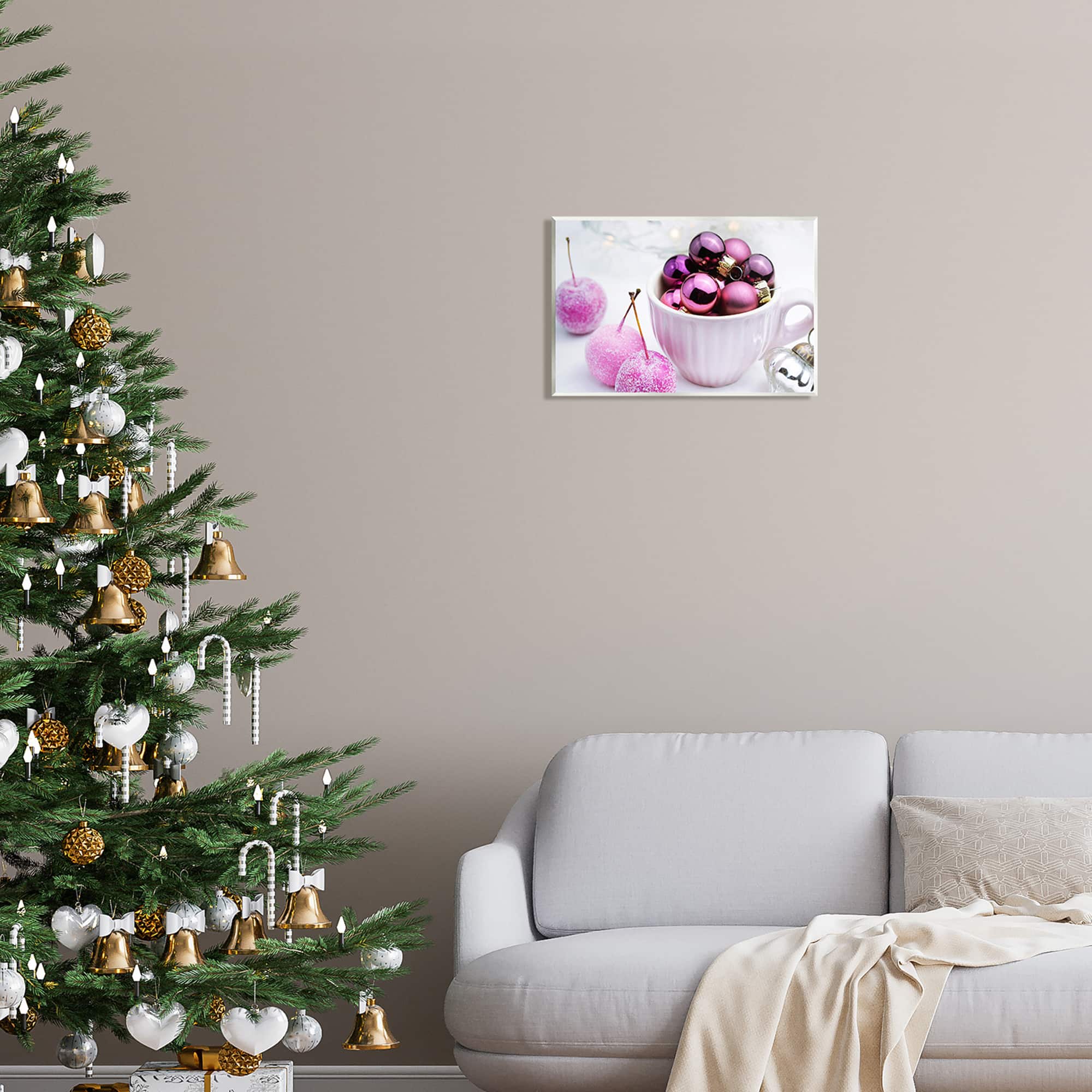 Stupell Industries Glimmering Pink Christmas Ornaments Wall Plaque Art