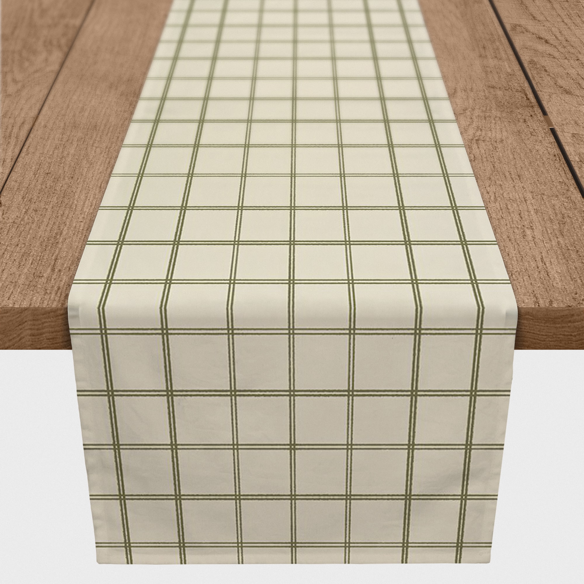 72" Green & Cream Check Cotton Twill Runner