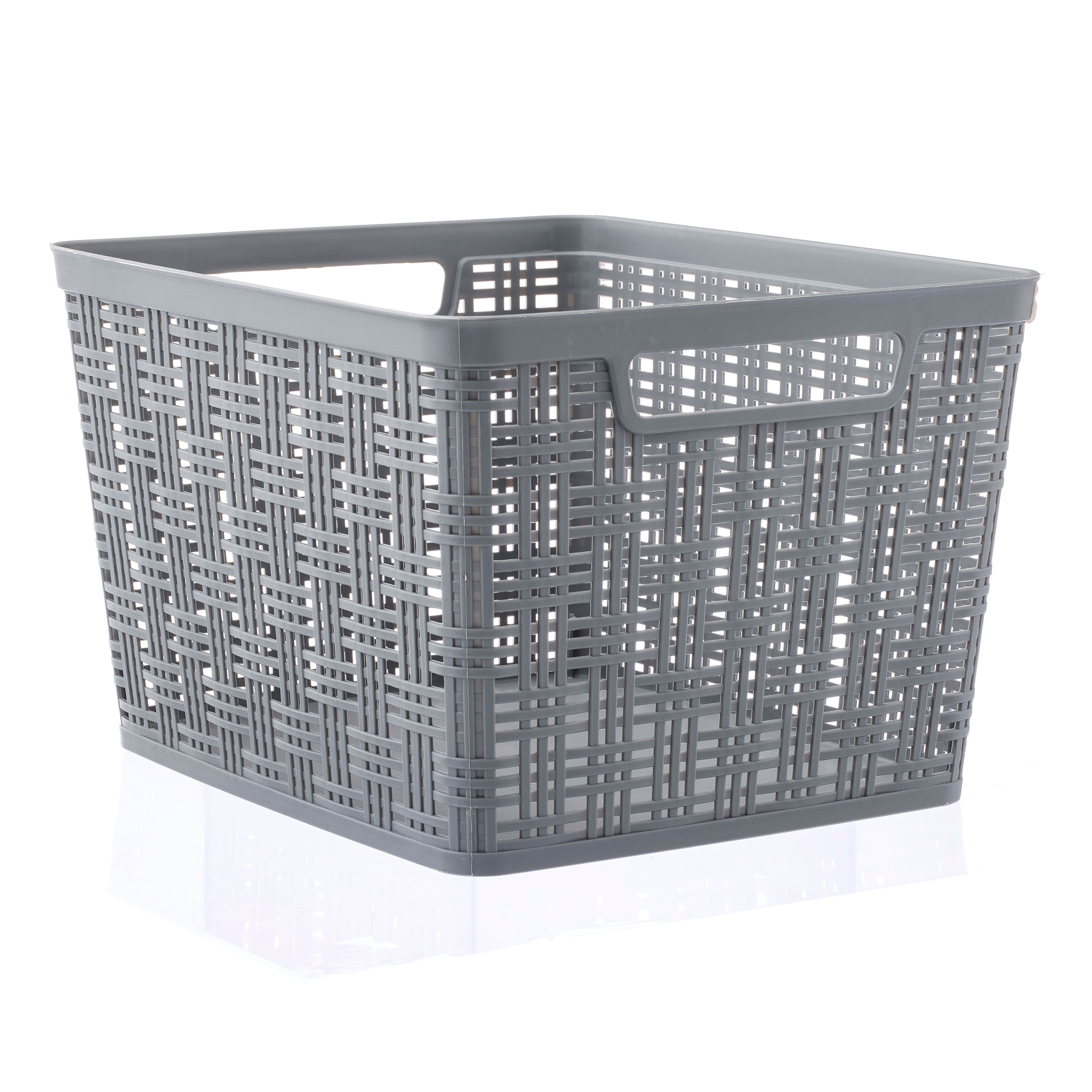 Gray Plastic Wicker Storage Basket by Simply Tidy