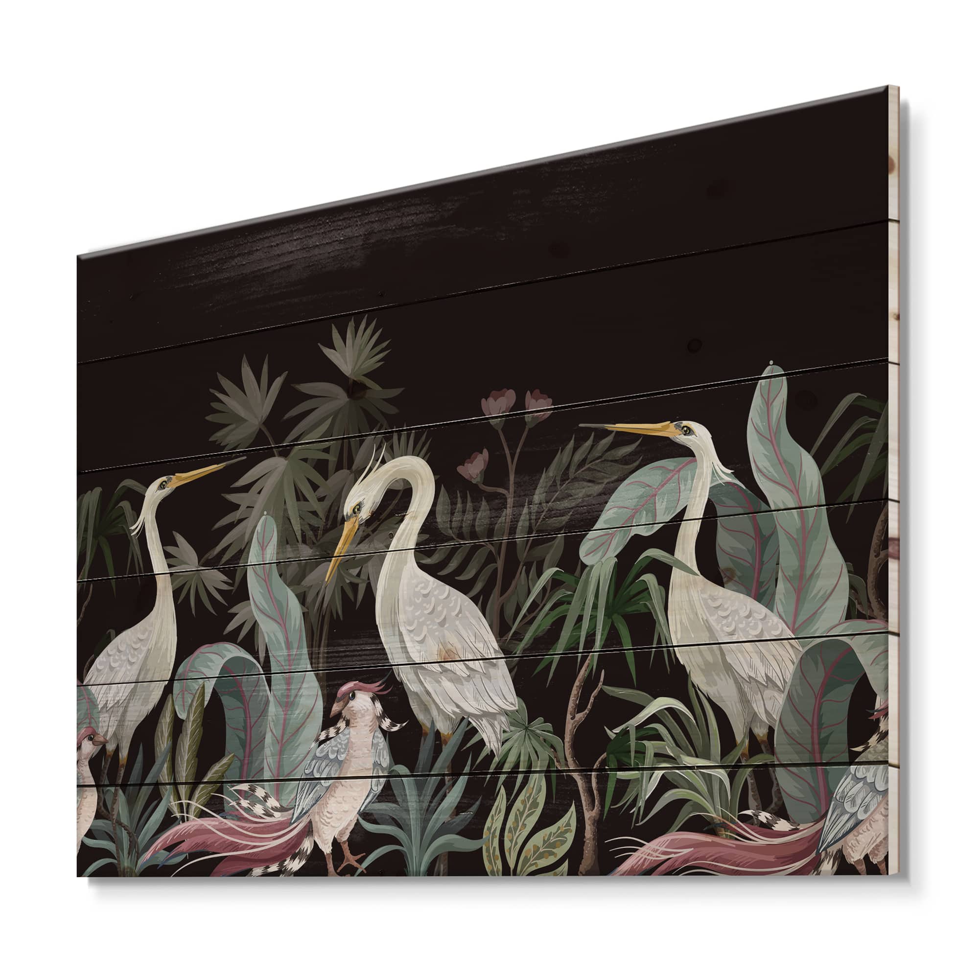 Designart - Chinoiserie With Birds and Peonies III - Traditional Print on Natural Pine Wood