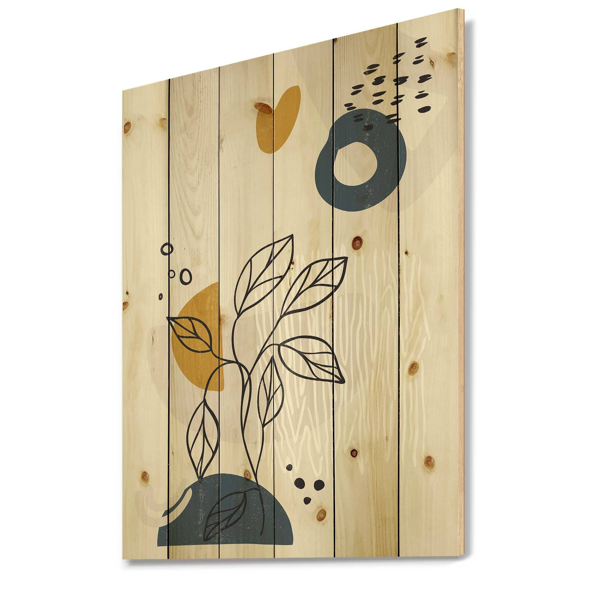 Designart - Vintage Boho Minimalistic Flowers II - Modern Print on Natural Pine Wood