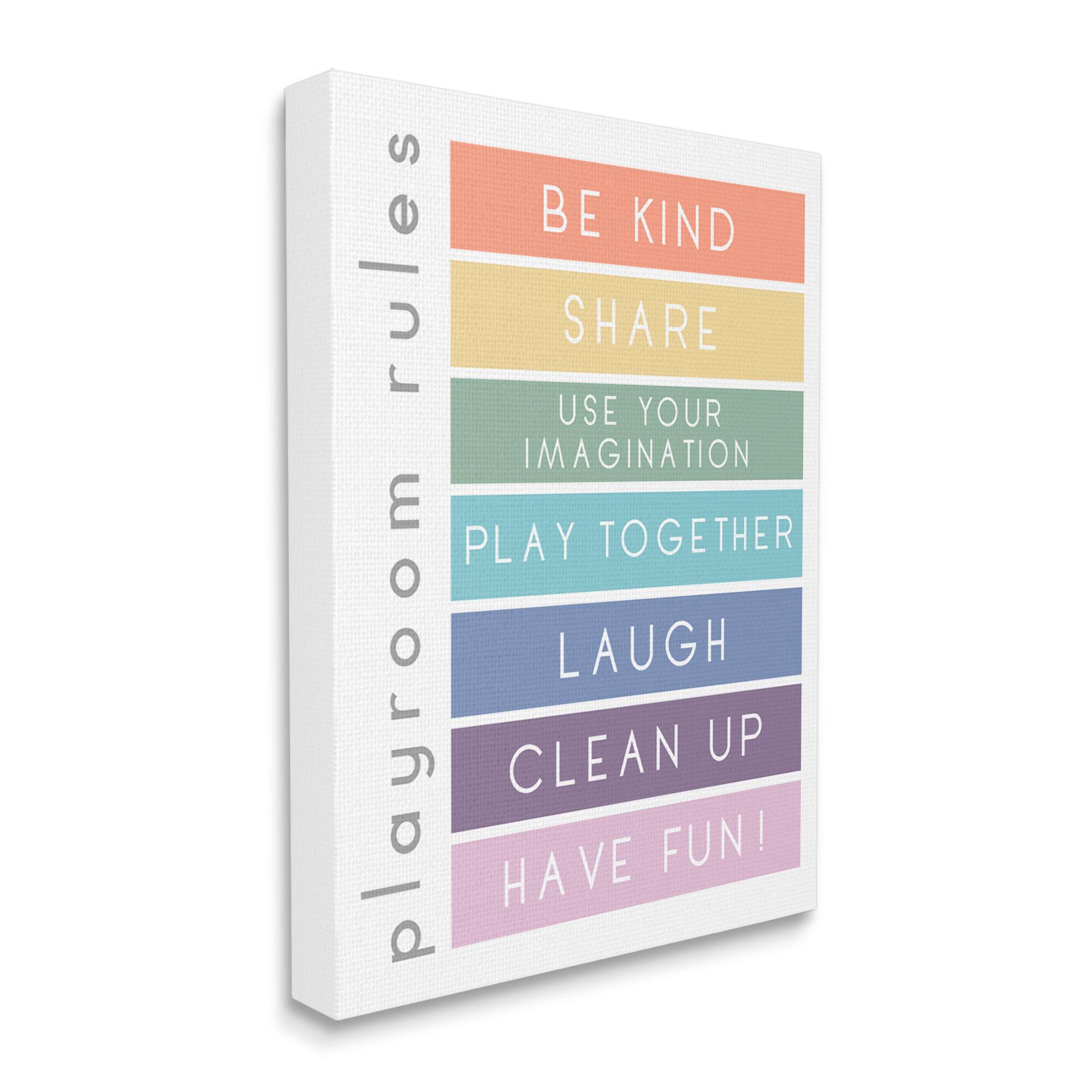 Stupell Industries Bold List of Playroom Rules Kids Rainbow Stripes Canvas Wall Art