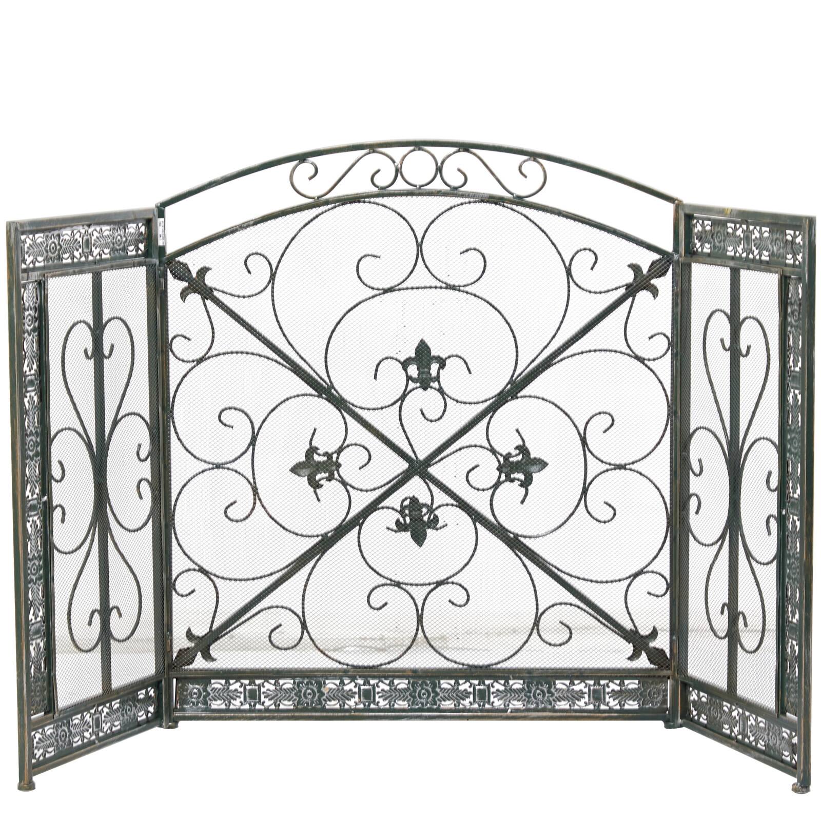 52" Green Metal Fireplace Screen