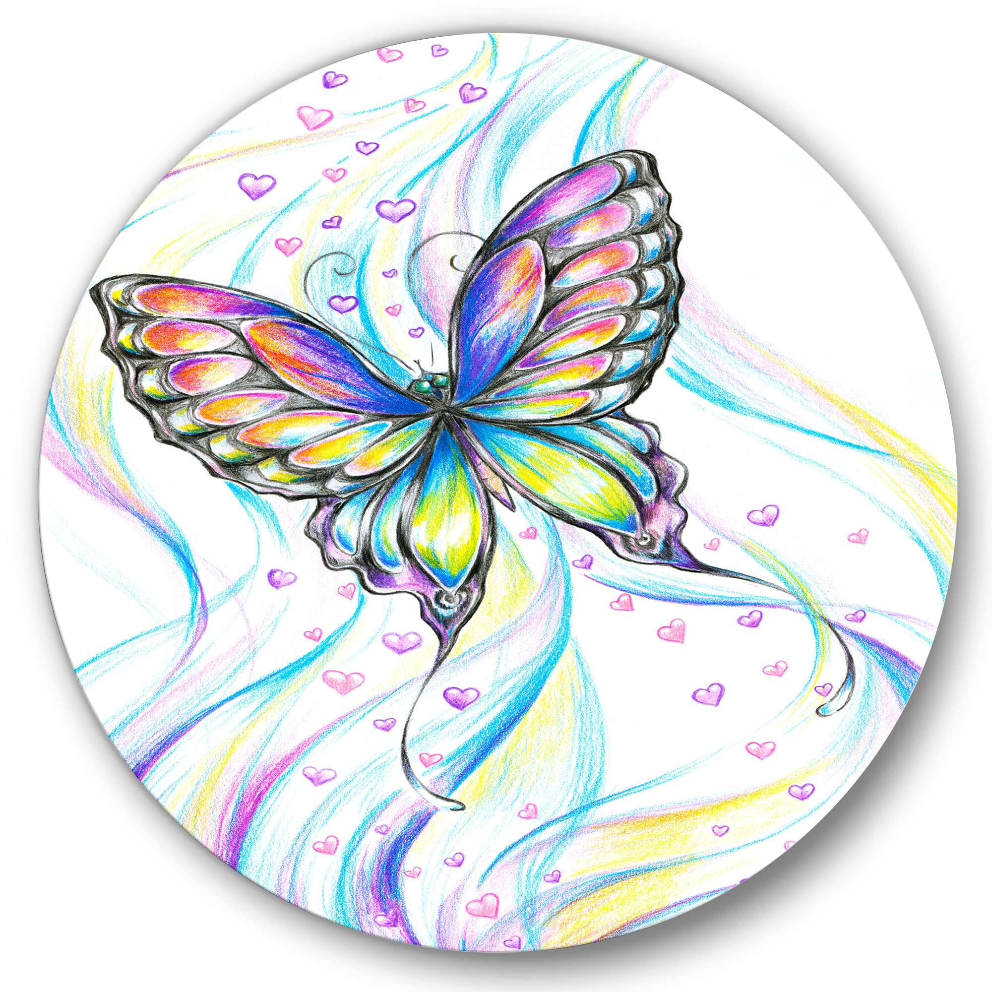 Designart - Iridiscent Butterfly - Traditional Metal Circle Wall Art