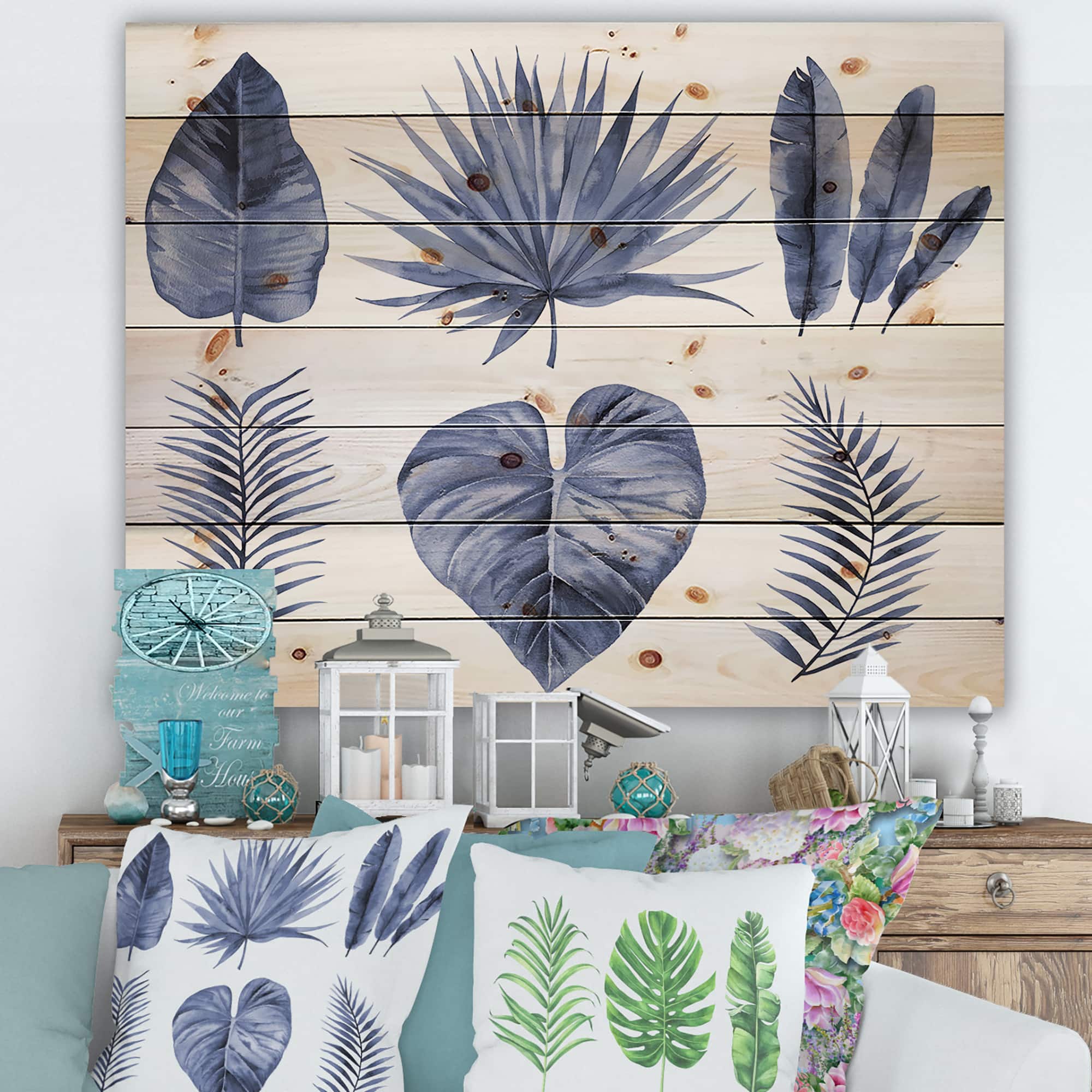 Designart - Tropical Blue Watercolour Leaves IV