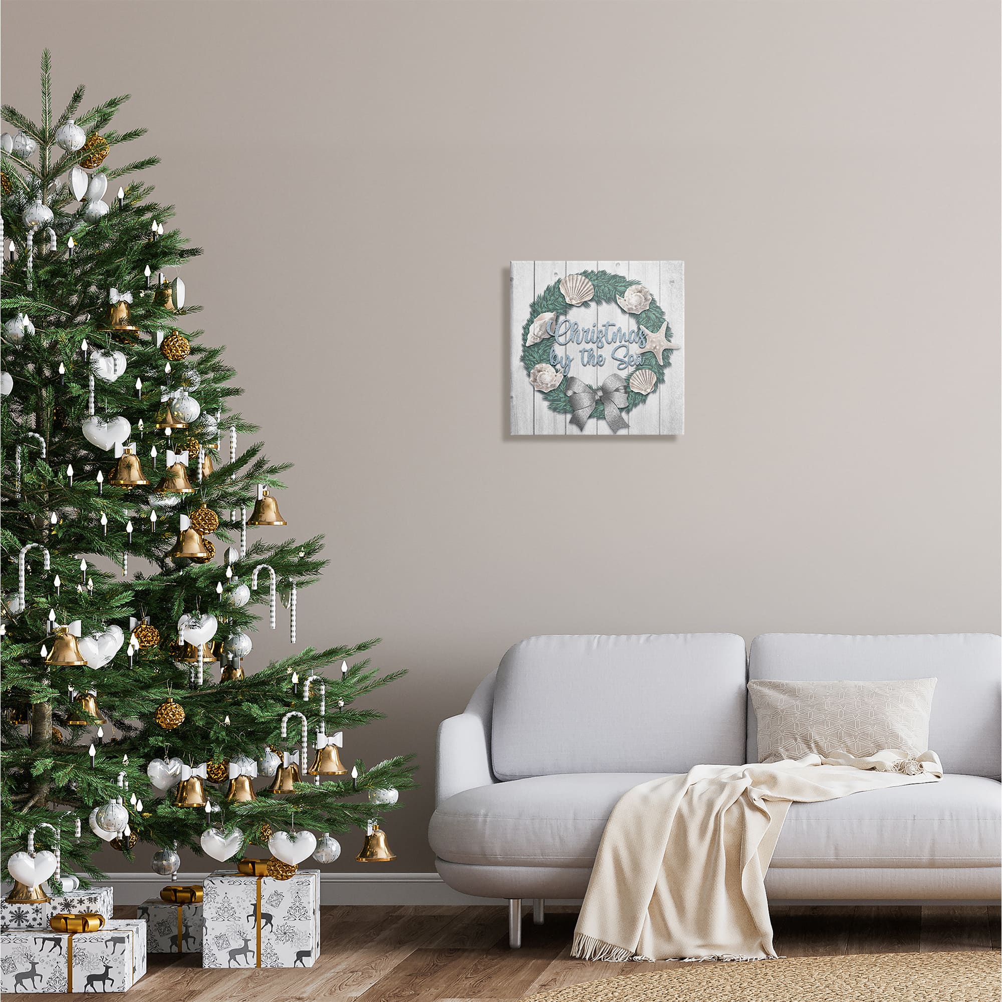 Stupell Industries Christmas By The Sea Nautical Wreath Canvas Wall Art