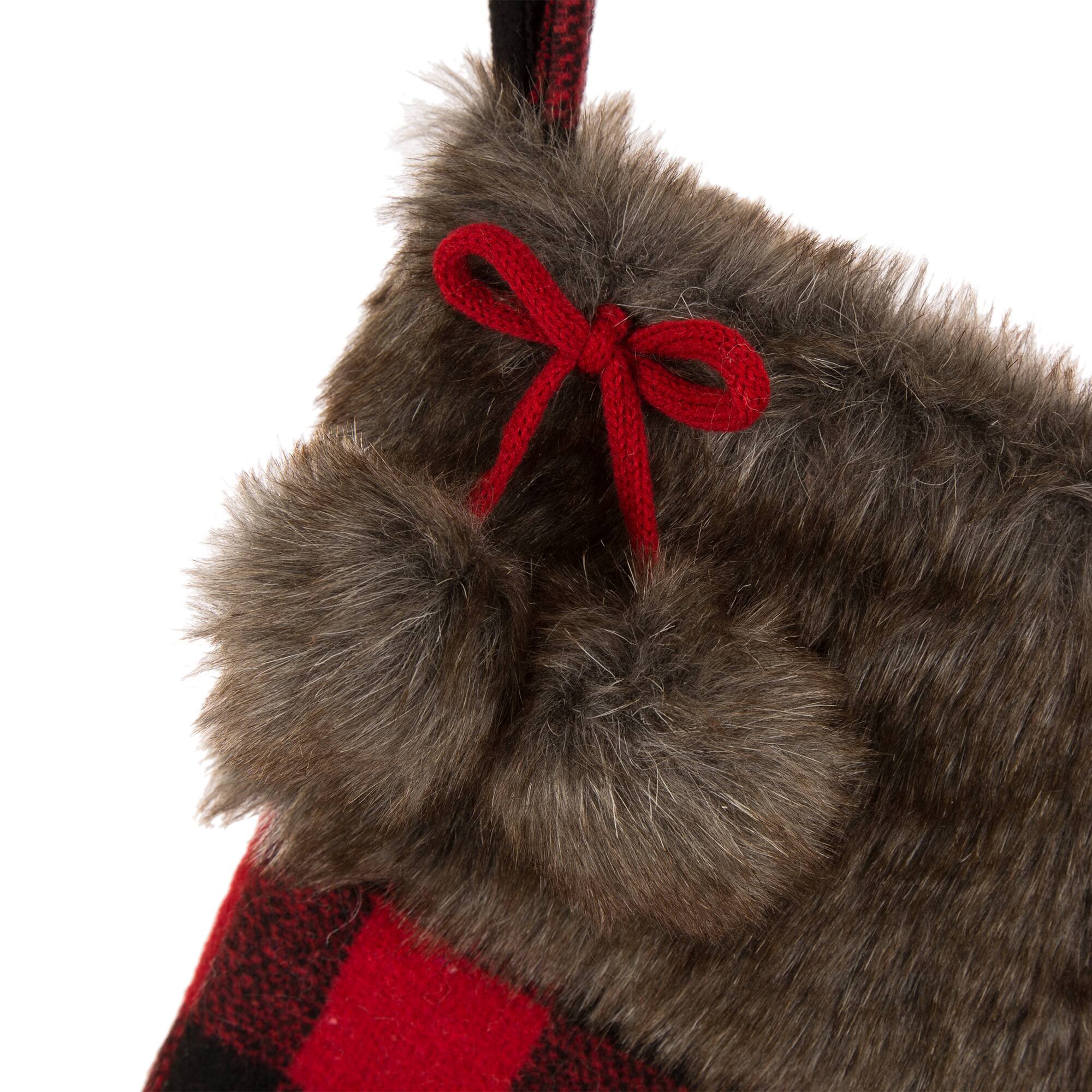 Glitzhome® 21" Black And Red Buffalo Plaid Pompom Stocking, Set Of 2