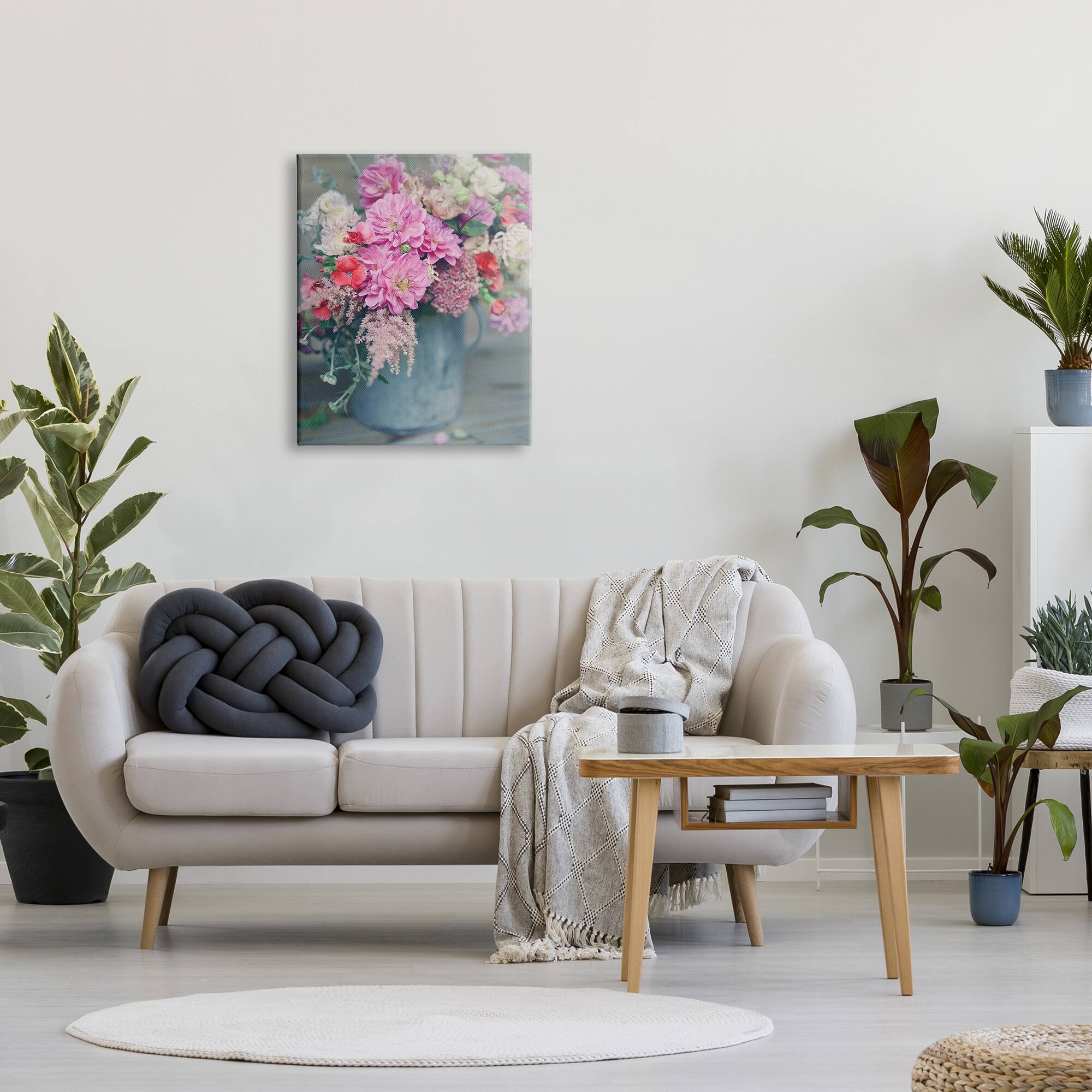 Stupell Industries Pink Floral Arrangement Soft Focus Grey Pot Canvas Wall Art
