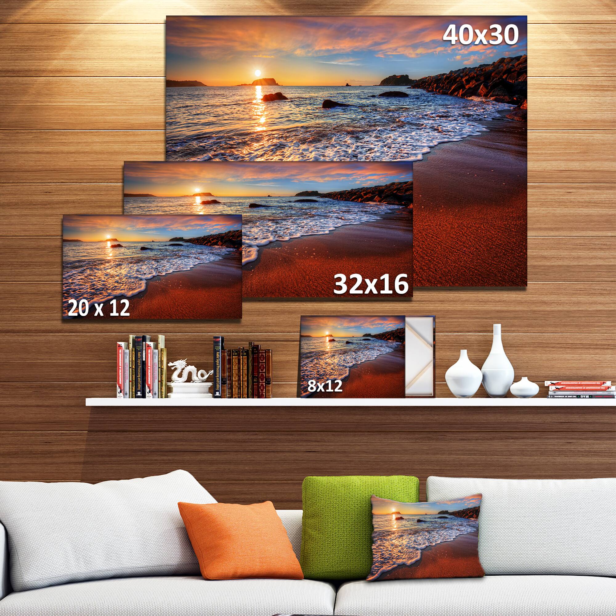 Designart - Stunning Ocean Beach at Sunset - Seashore Canvas Art Print