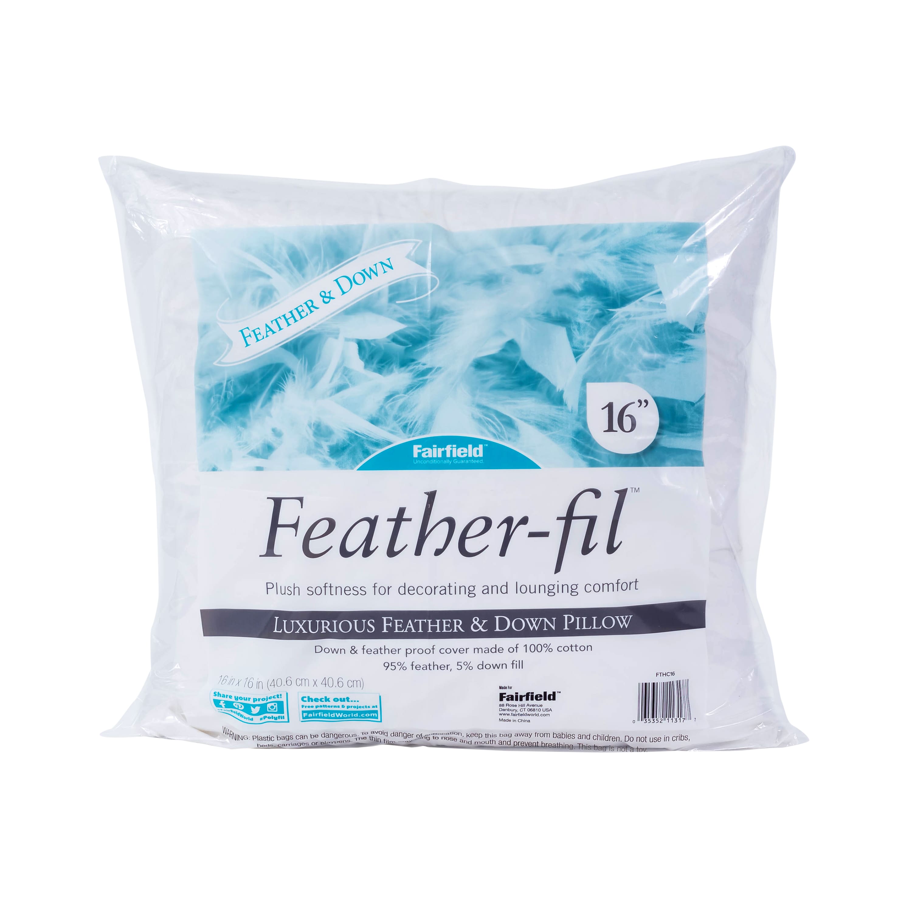 Feather-fil® 6ct. Luxurious Feather & Down Pillow Inserts, 16" x 16"