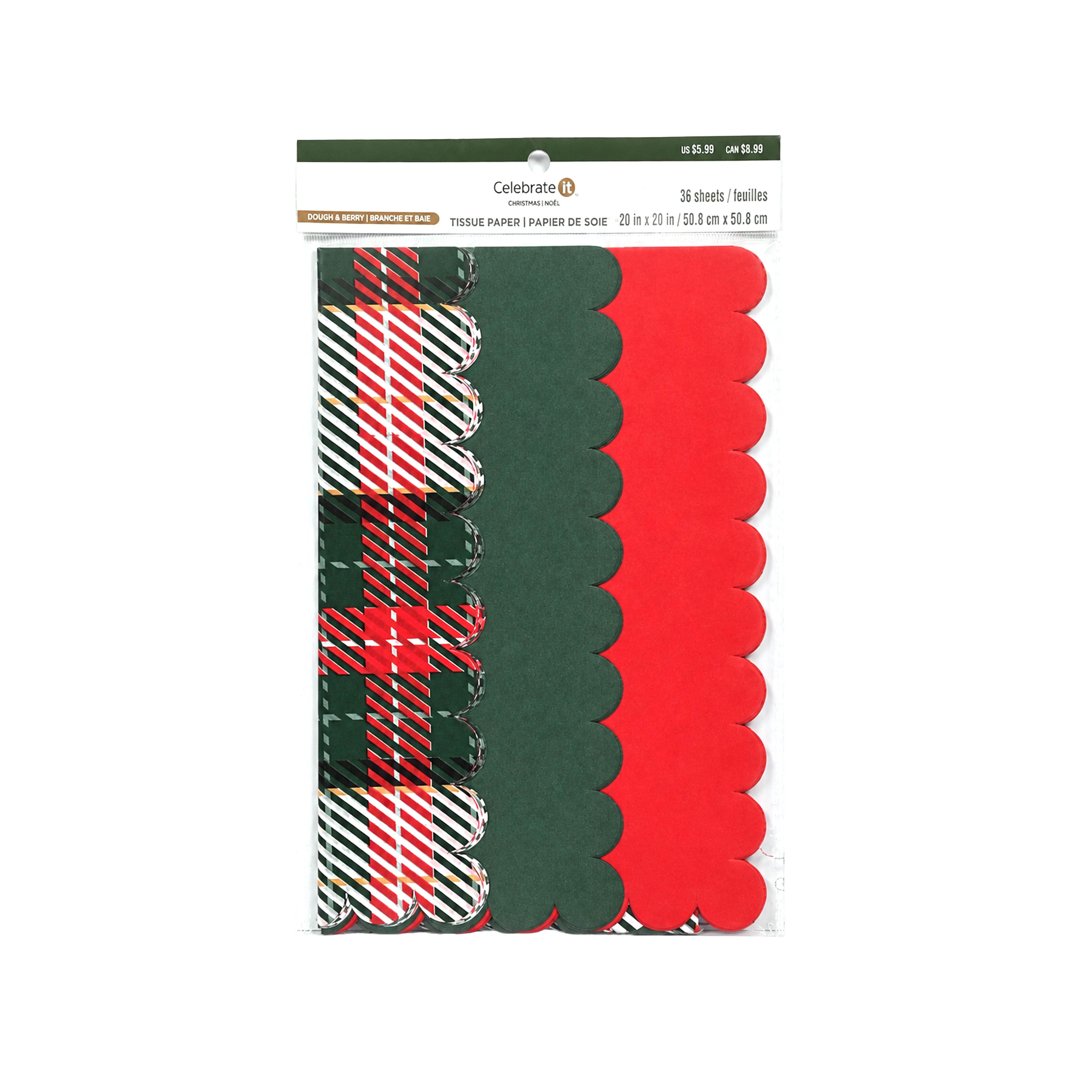 Michaels, Red, Green & Plaid Scalloped Tissue Paper Sheets, 36ct. by Celebrate It™ – Category: Shred & Tissue