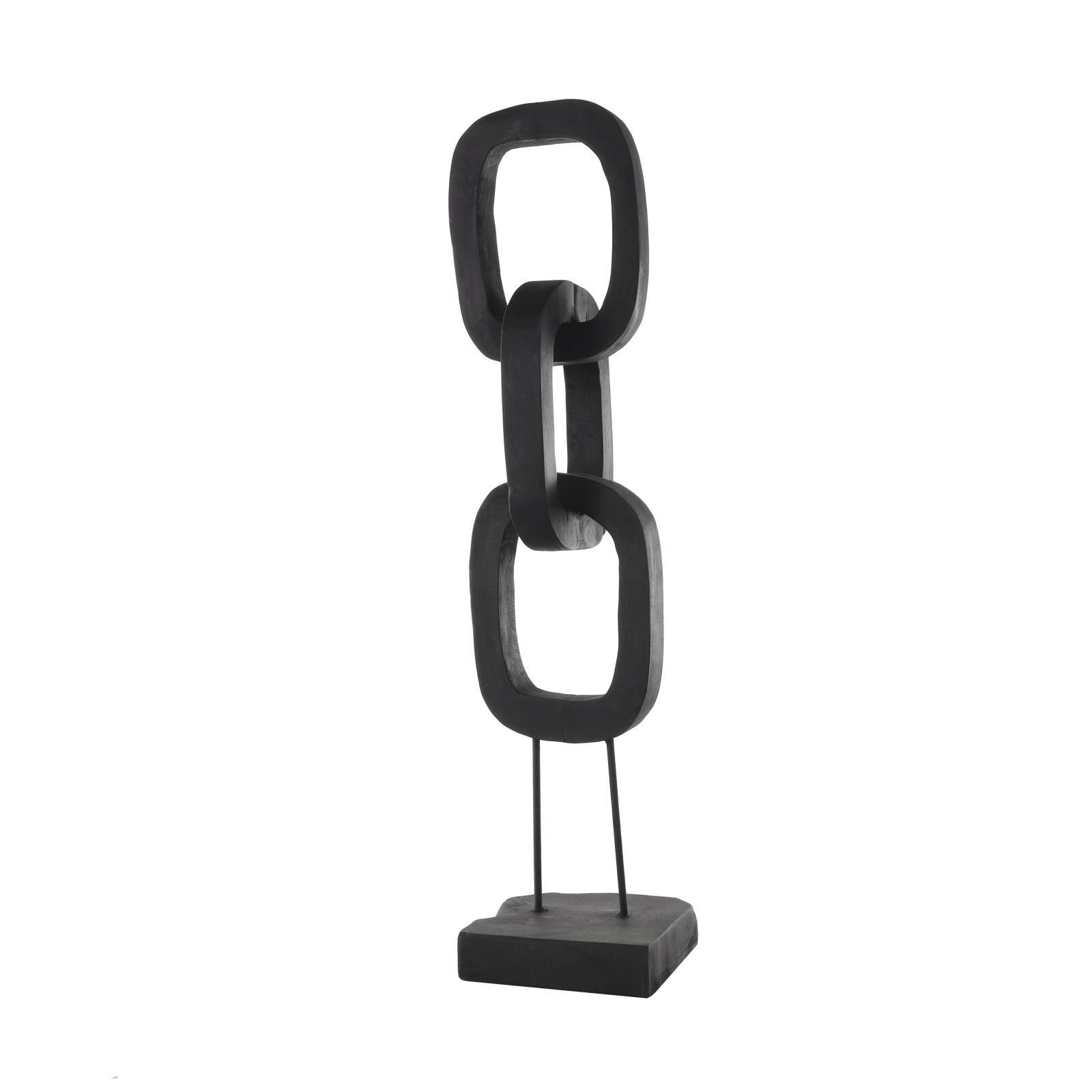 32" Black Teak Wood 3-Link Chain Sculpture with Stand
