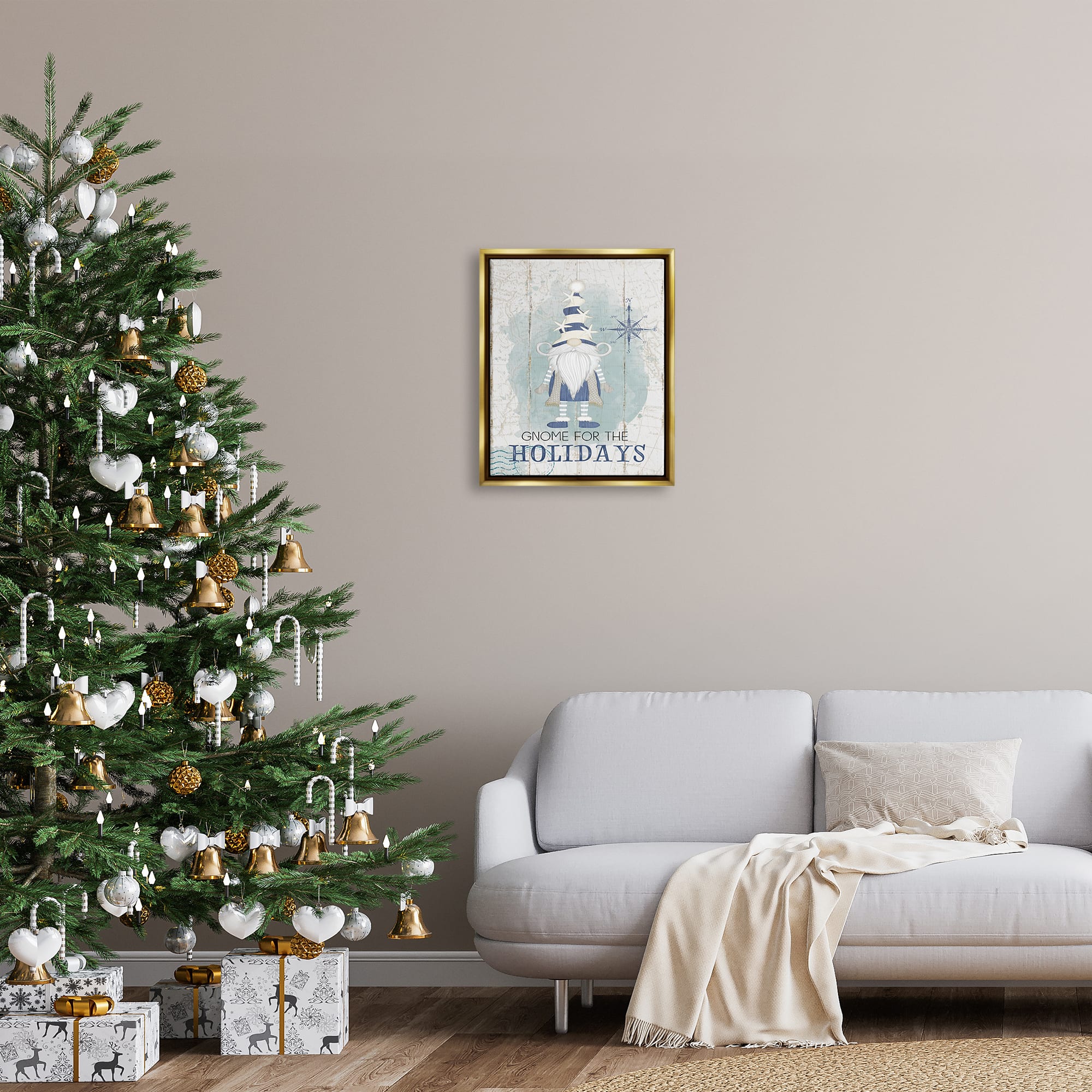 Stupell Industries Gnome For The Holidays Nautical Framed Floater Canvas Wall Art