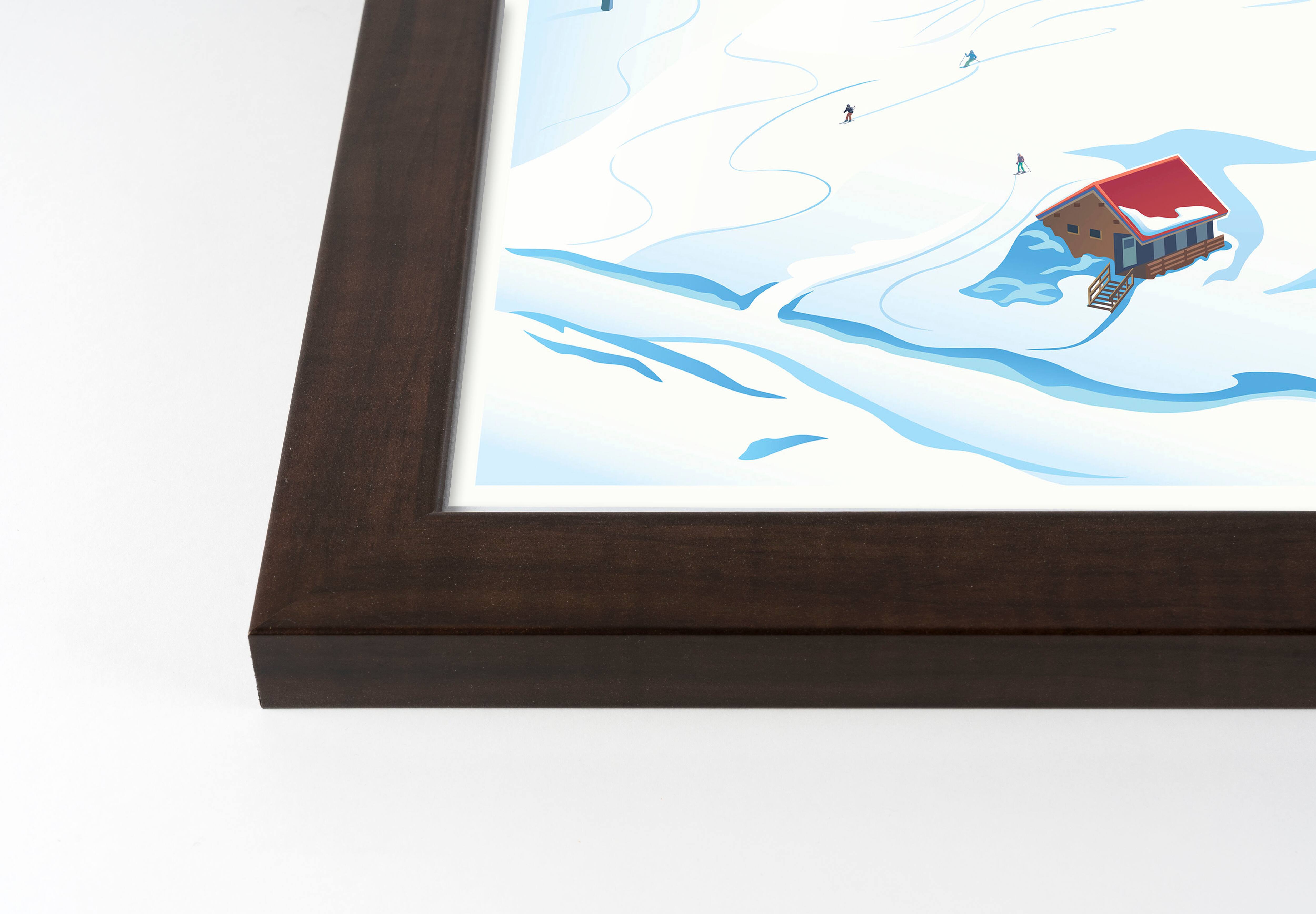 Mountain Ski Scene Black Framed Print Under Plexiglass