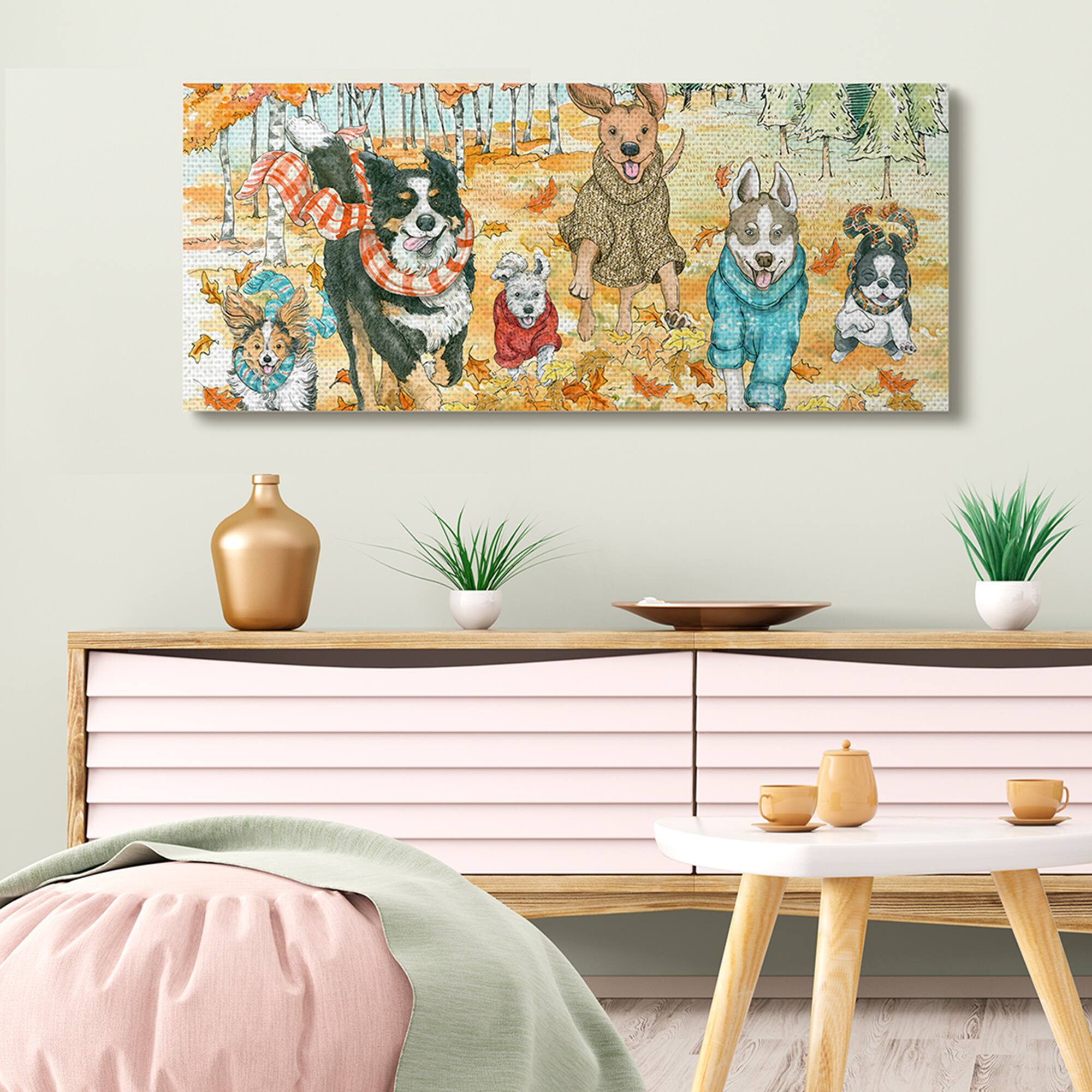 Stupell Industries Autumn Dog Park Animals Running Fall Leaves Canvas Wall Art