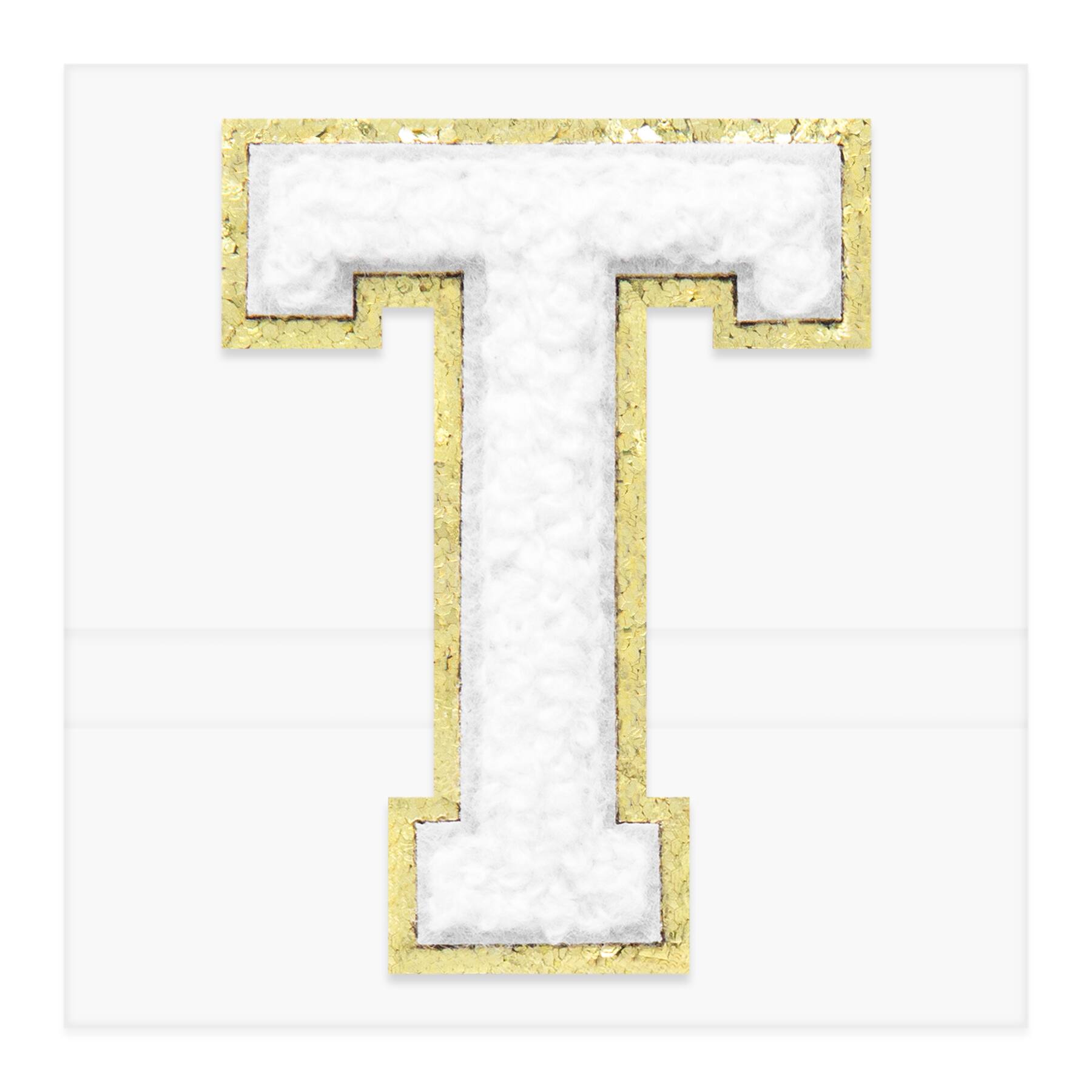 2.25" White Chenille & Gold Glitter Edge Letter Iron-On & Adhesive Patch by Make Market