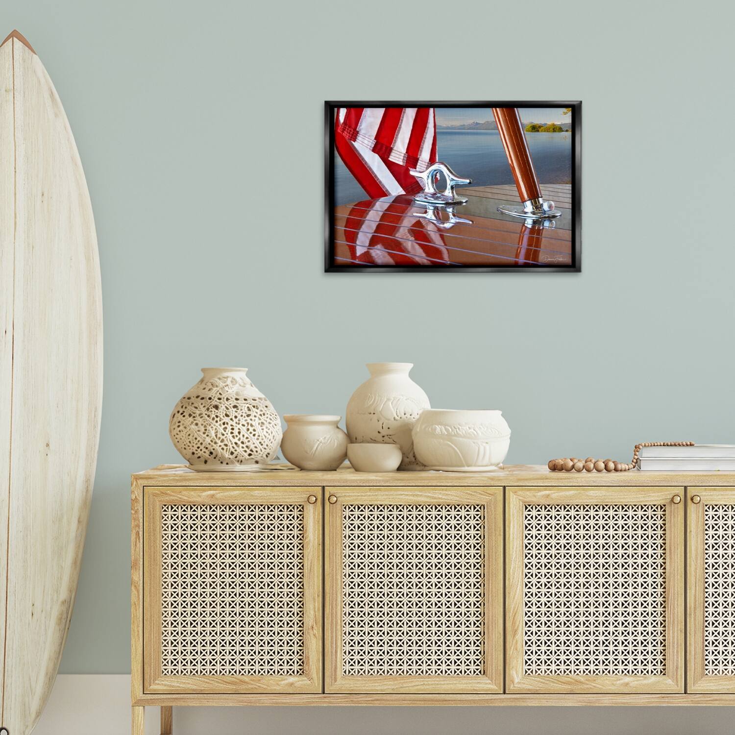 Stupell Industries Flag On Boat Hull Floater Framed Art