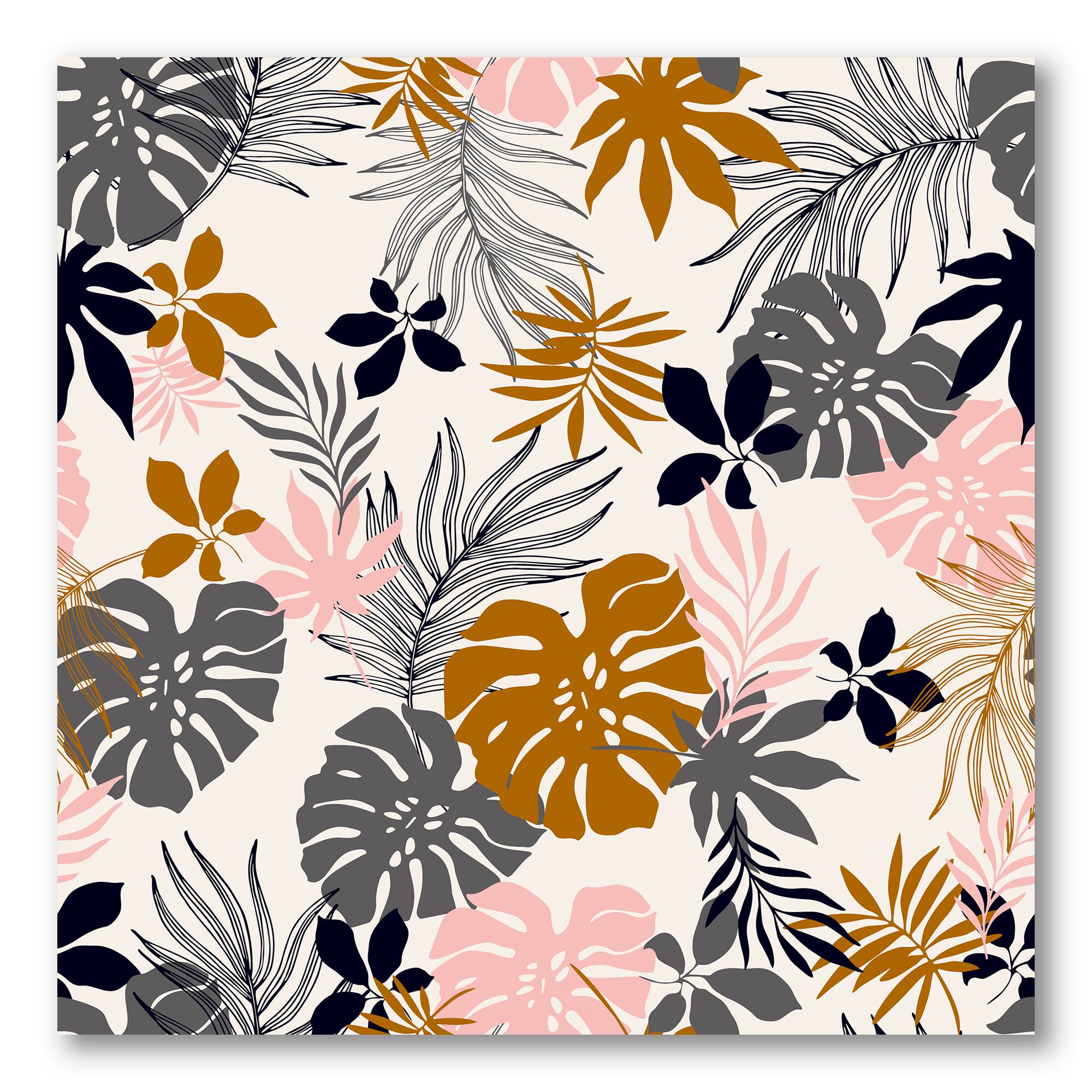Designart - Tropical Naturepalm Monstera Leaves In Silhouette - Traditional Canvas Wall Art Print