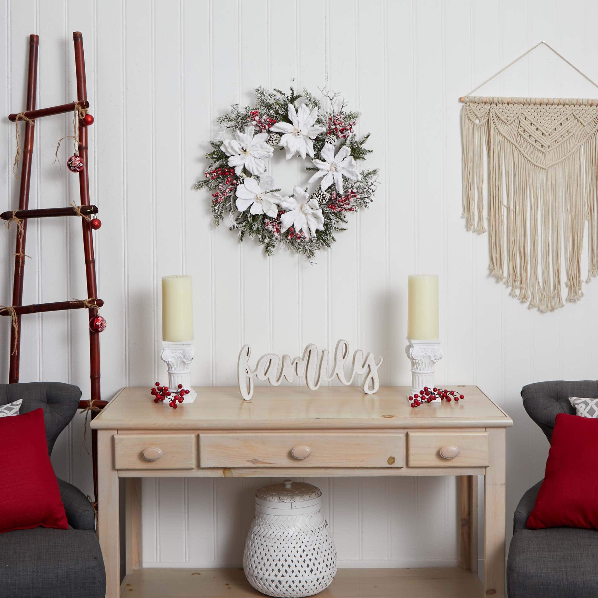 22" Snowed Magnolia & Berry Wreath