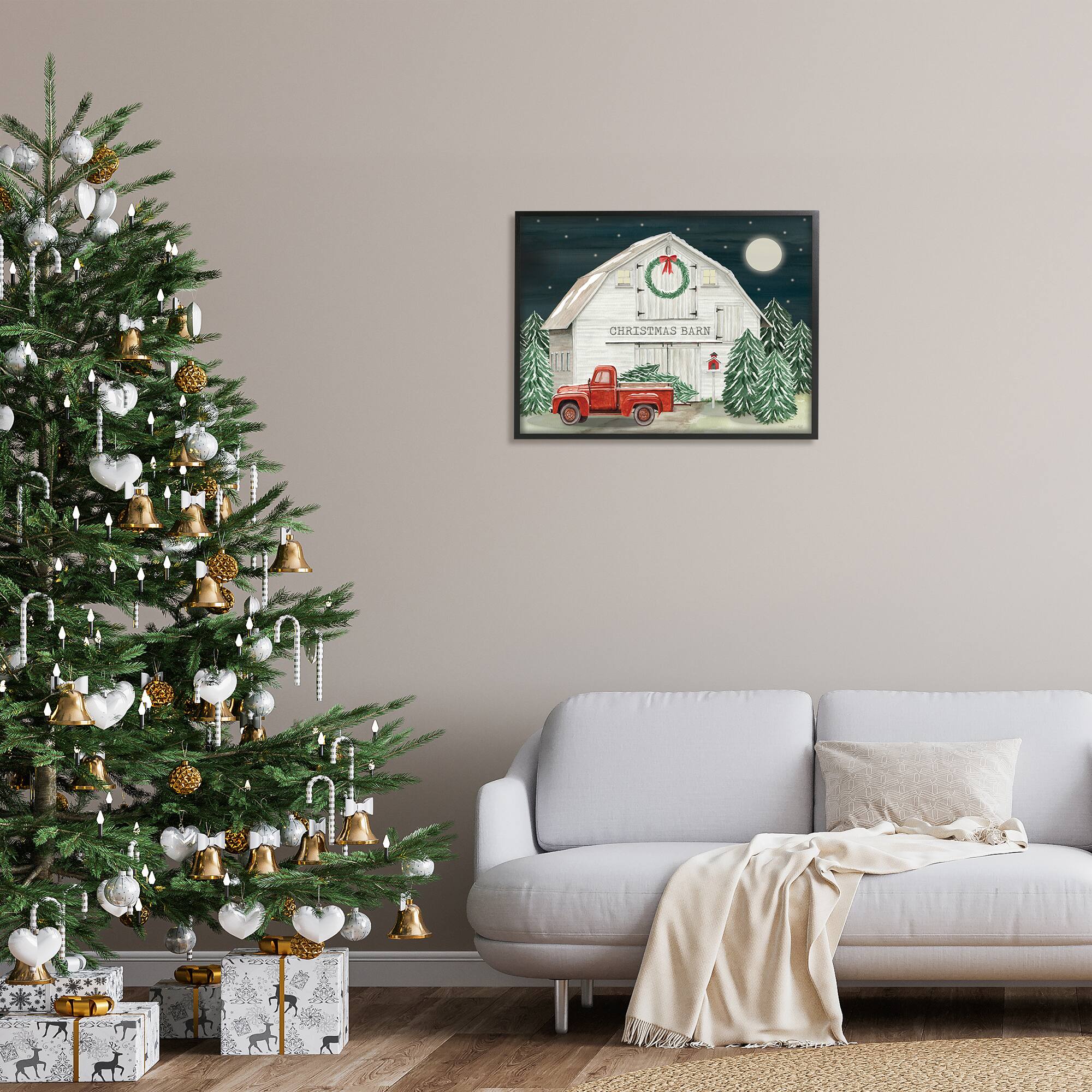 Stupell Industries Nighttime Christmas Barn Farm Framed Giclee Art