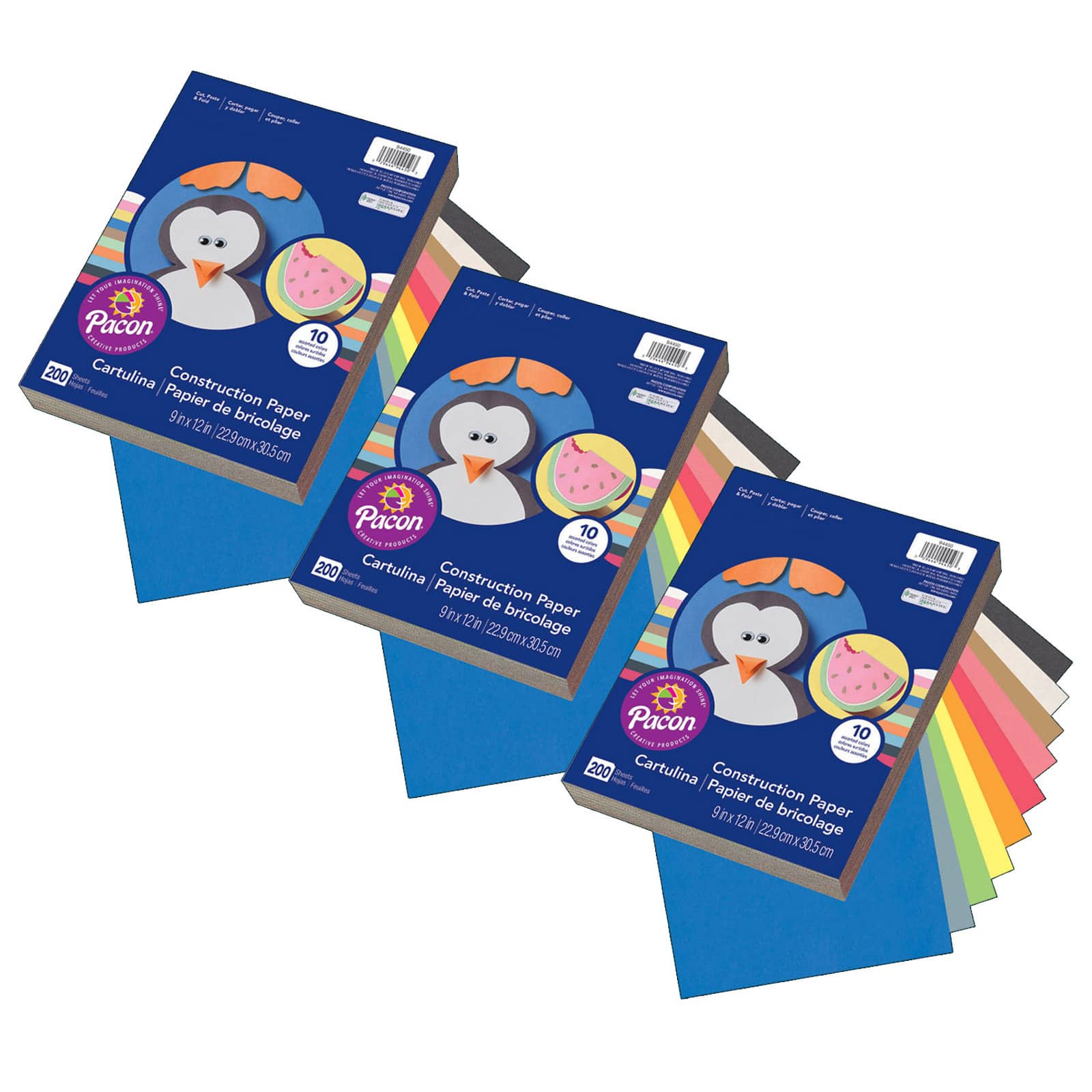 Art Street® 9" x 12" Assorted Color Lightweight Construction Paper, 3 Packs of 200 Sheets