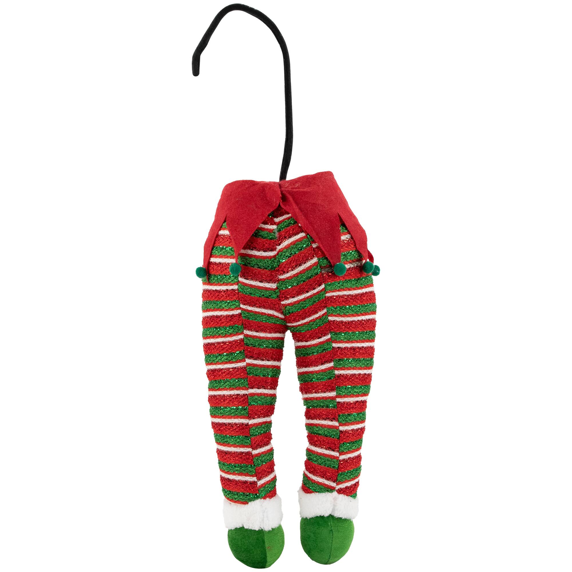 19" Red & Green Striped Hanging Elf Legs Décor