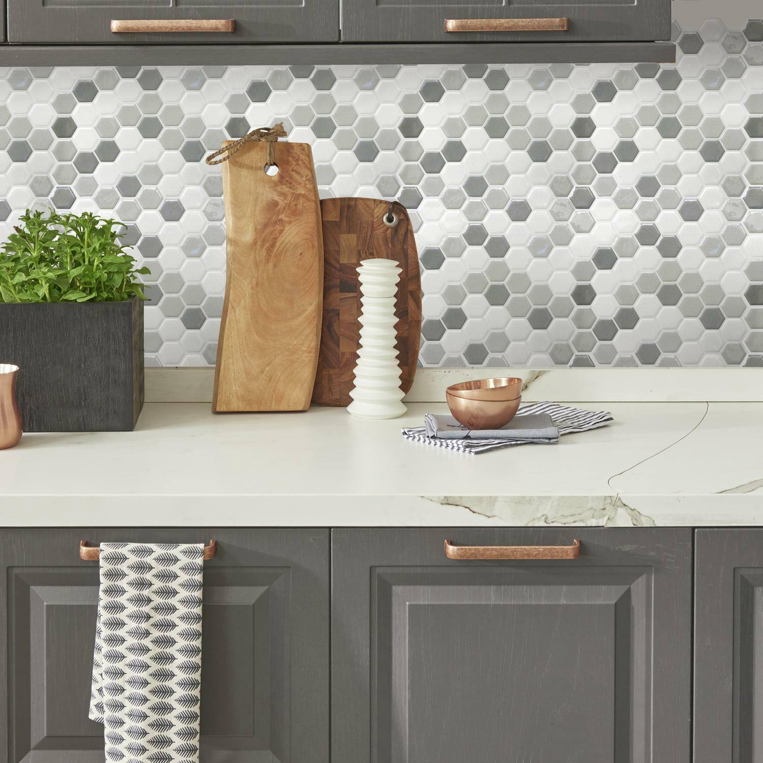 RoomMates Gray Hexagon Backsplash StickTiles