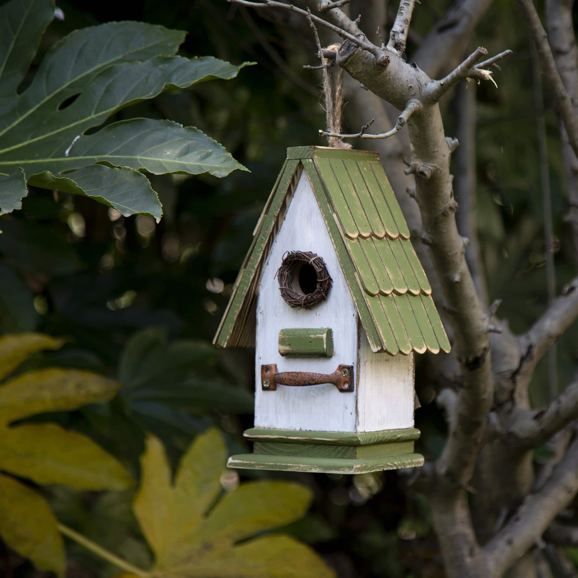 Glitzhome® 11" Hanging Wood Green Roof Garden Decorative Birdhouse