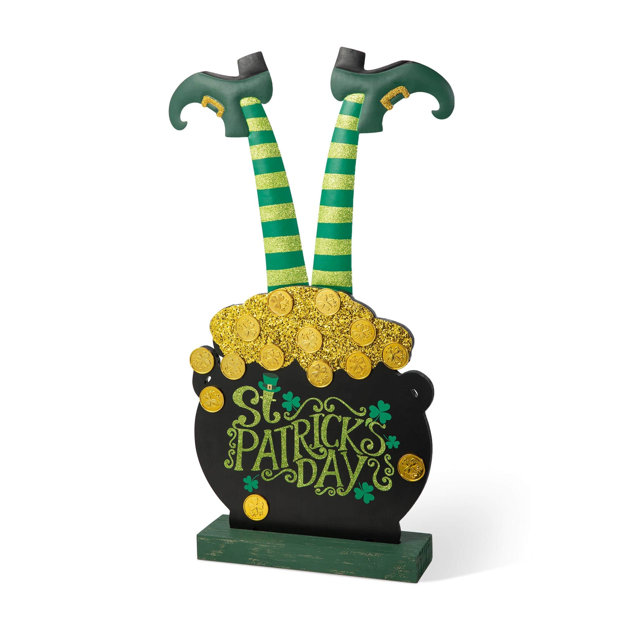 Glitzhome® 24" Wooden St. Patrick's Leprechaun Pot of Gold Porch Décor