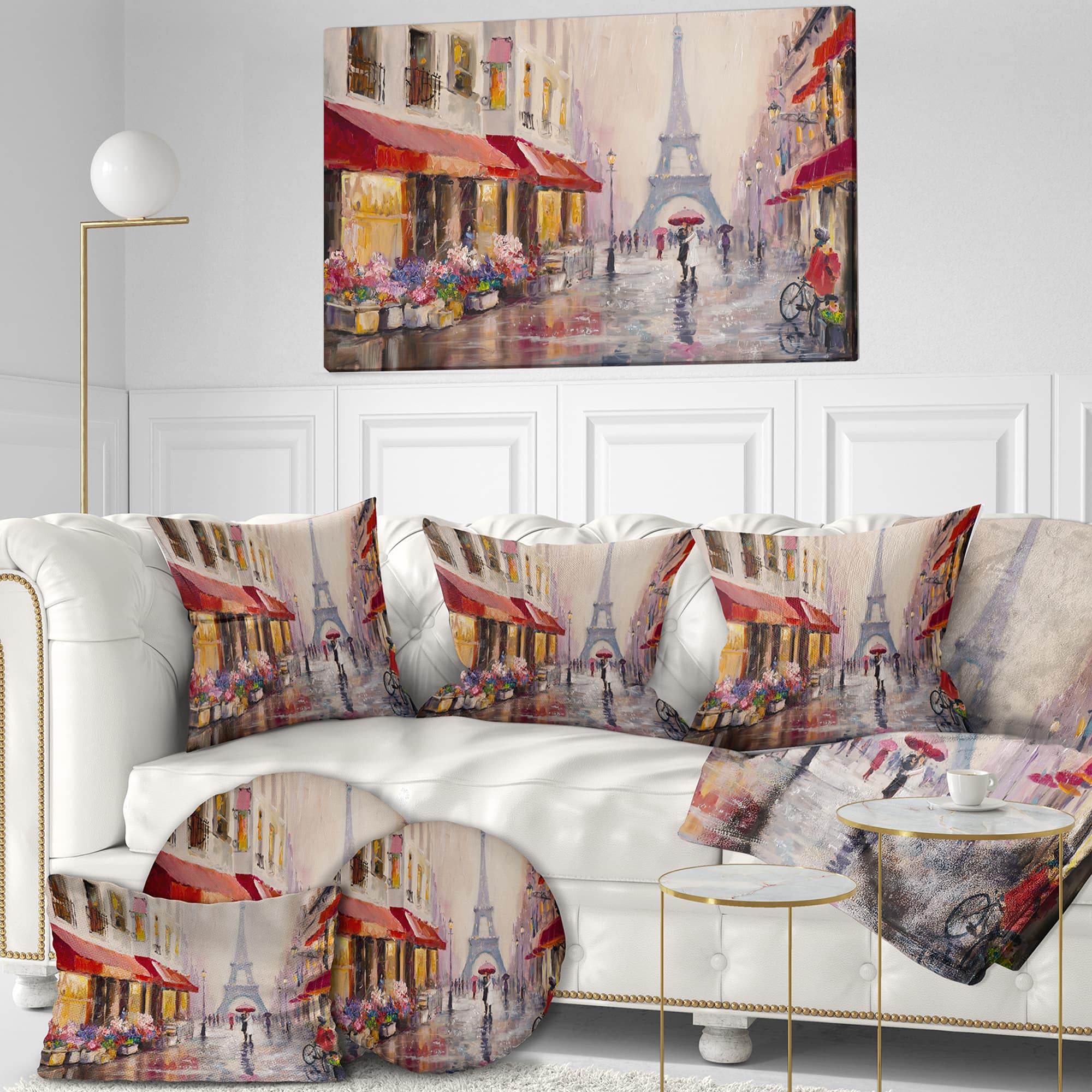 Designart - Lovers in Paris Eiffel Tower - Cityscapes Painting Print on Wrapped Canvas