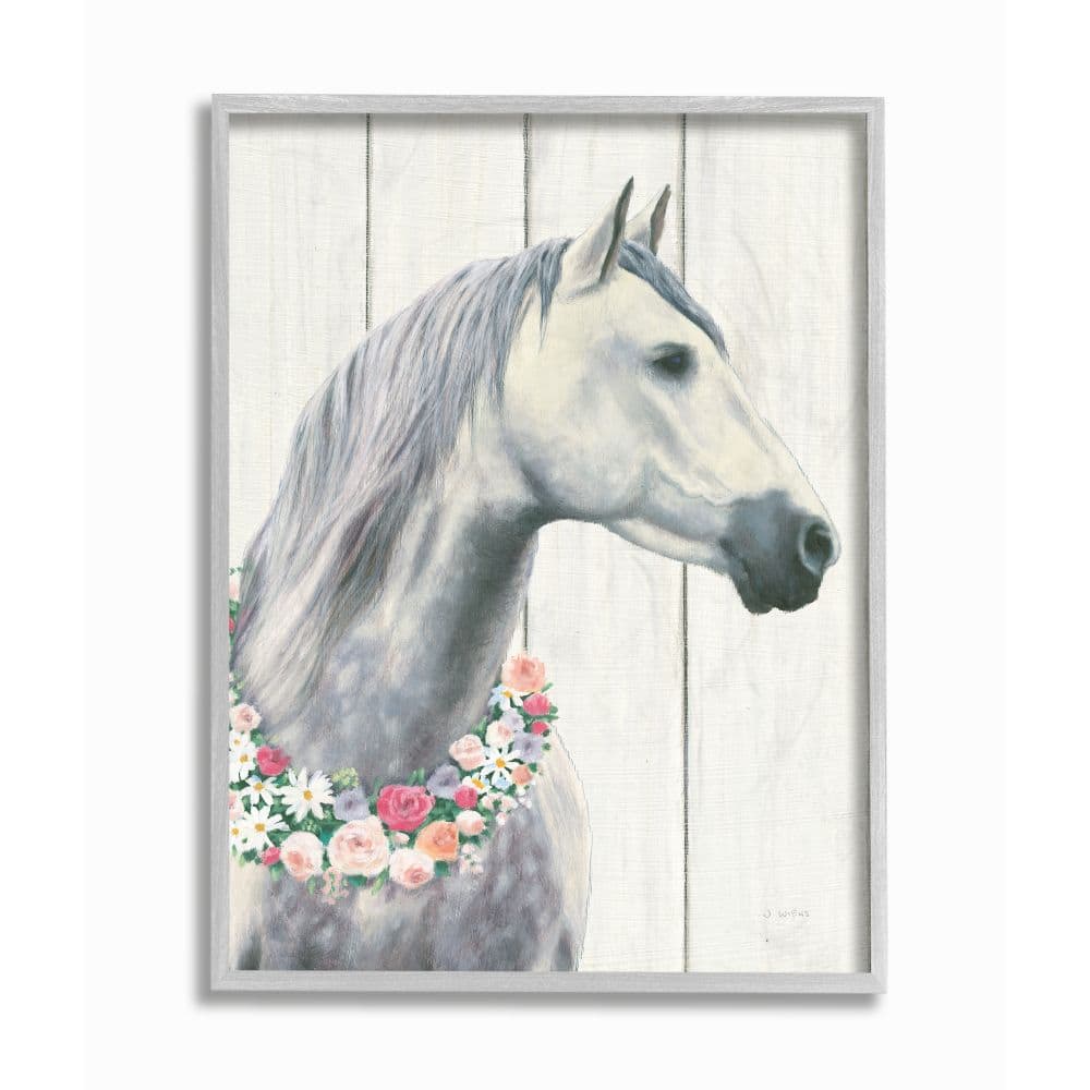 Stupell Industries Spirit Stallion Horse With Flower Wreath Wall Art in Gray Frame