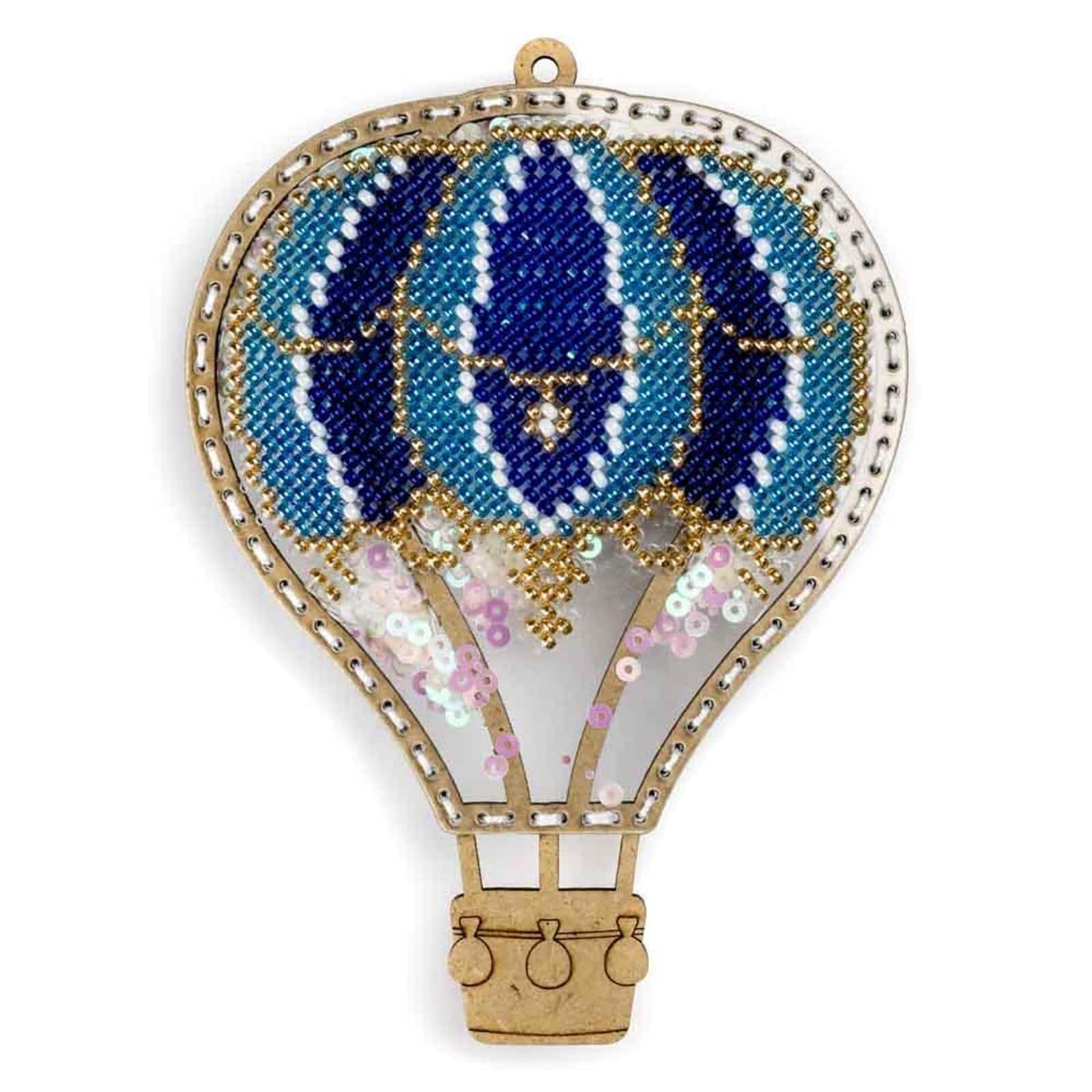 Wonderland Crafts Blue Hot Air Balloon Christmas Ornament Bead Embroidery Kit