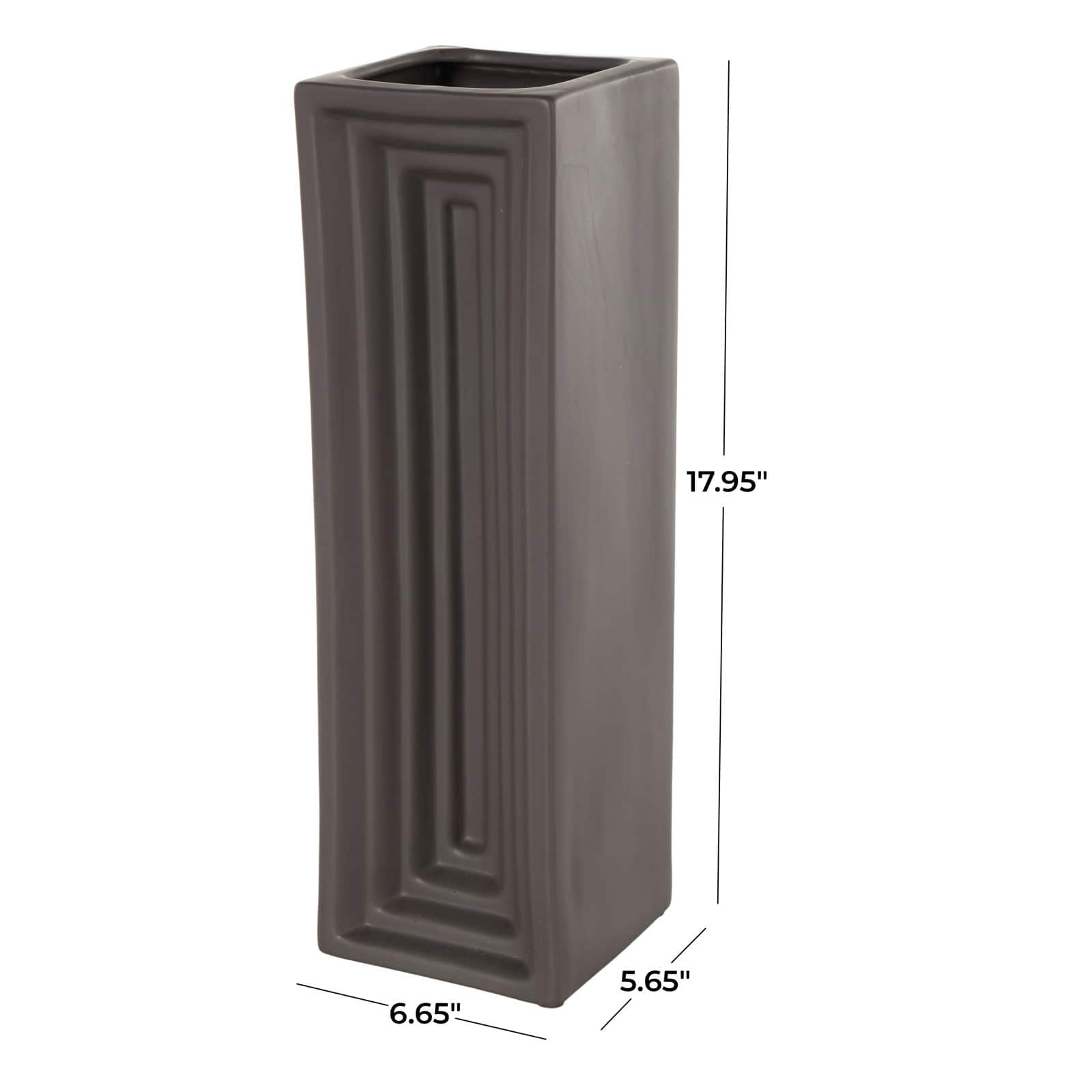 18" Black Ceramic Rectangular Decorative Vase